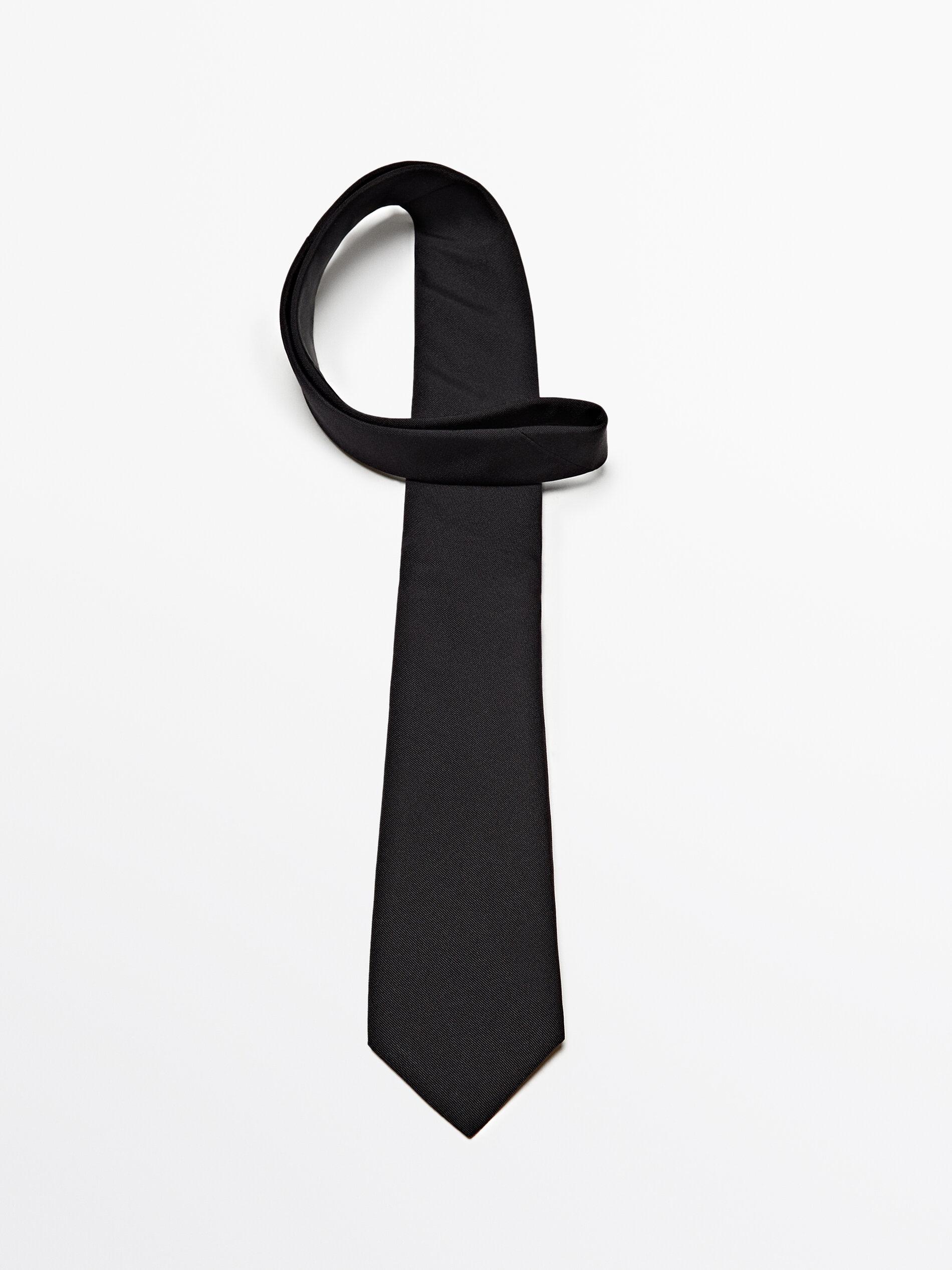 Cotton and silk blend twill tie — BLACK