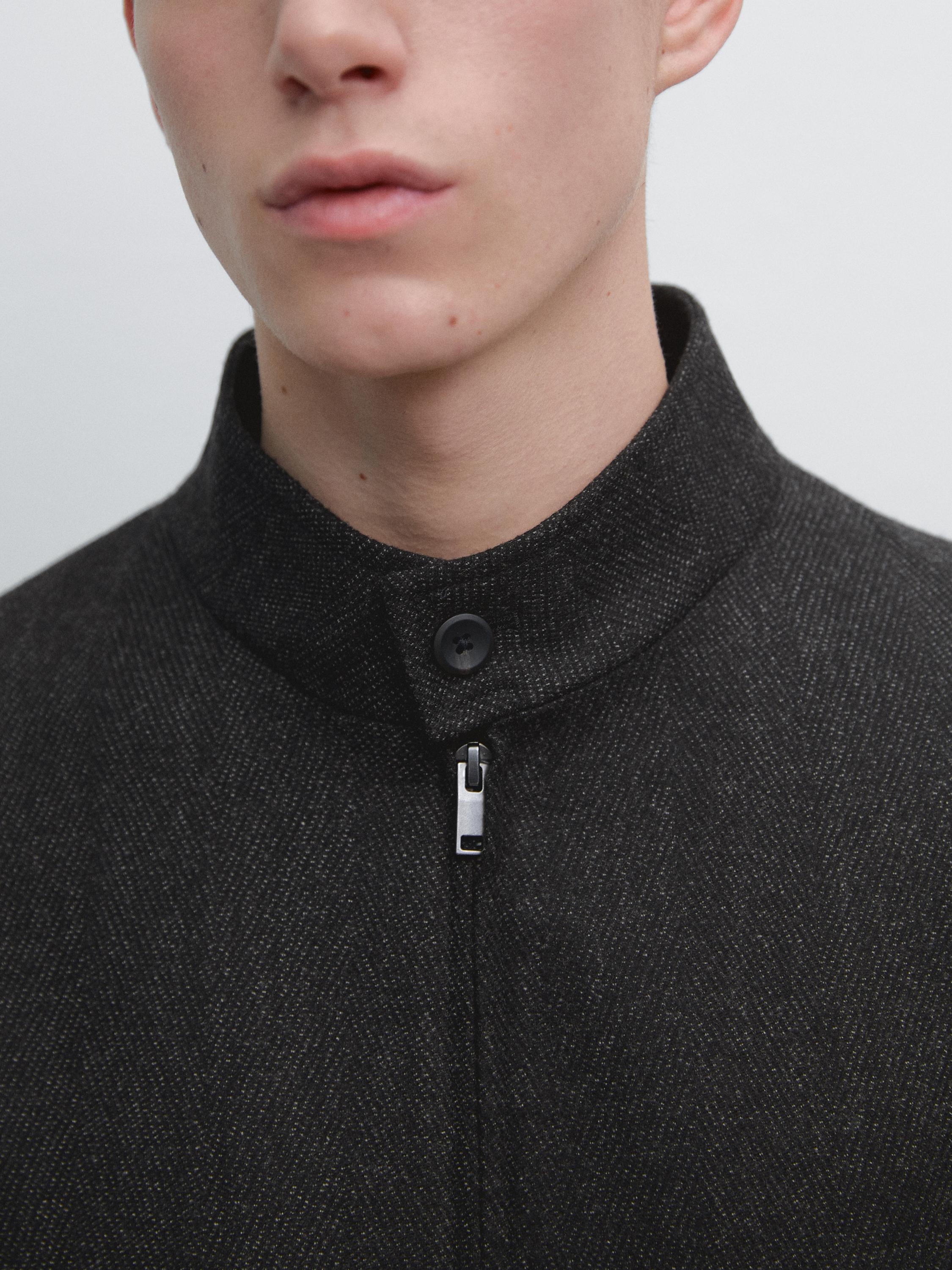 100% wool herringbone bomber jacket — GREY