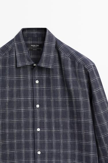 100% linen regular fit check shirt — DARK BLUE 9