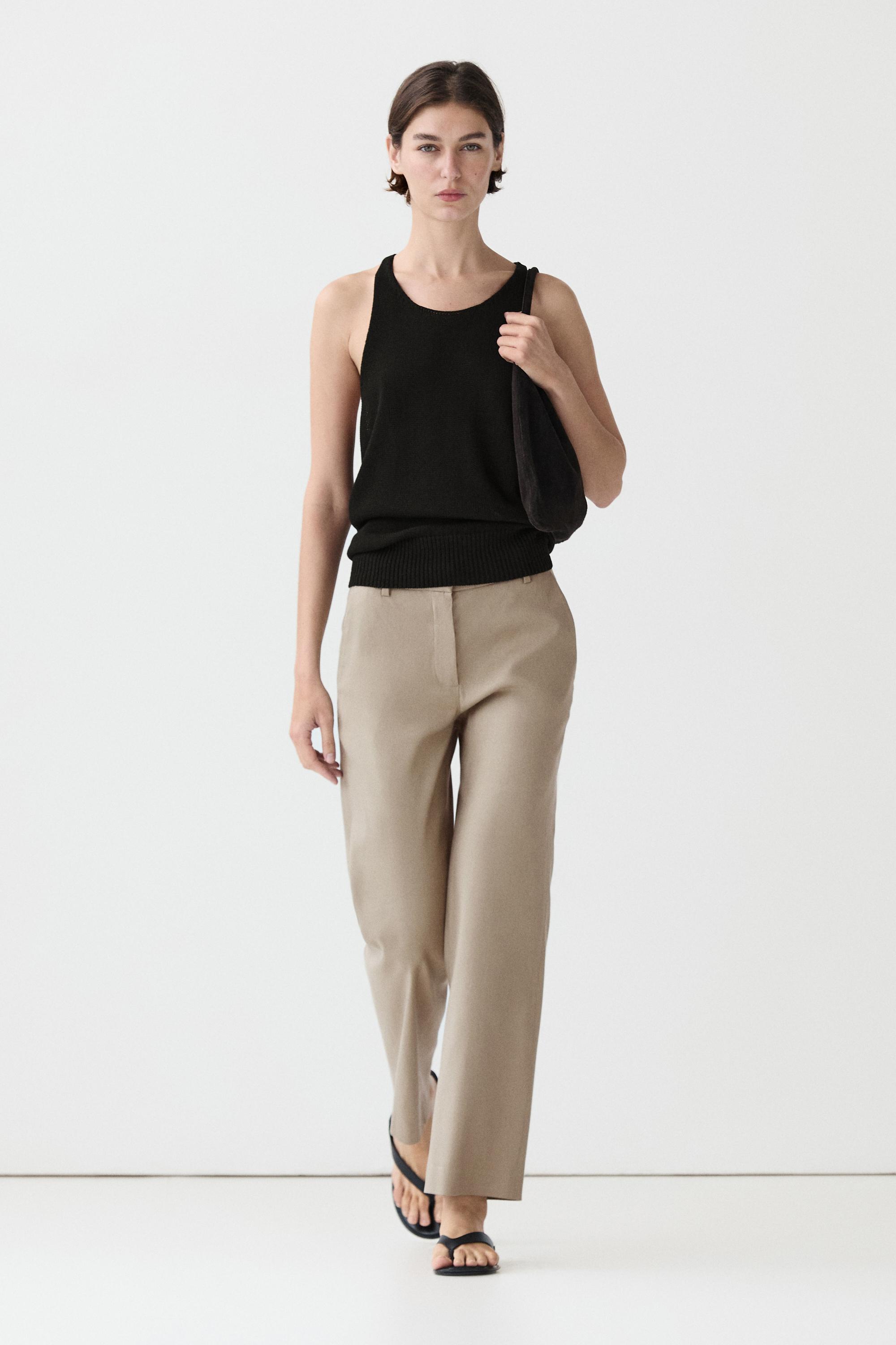 Recht model broek van linnenmix