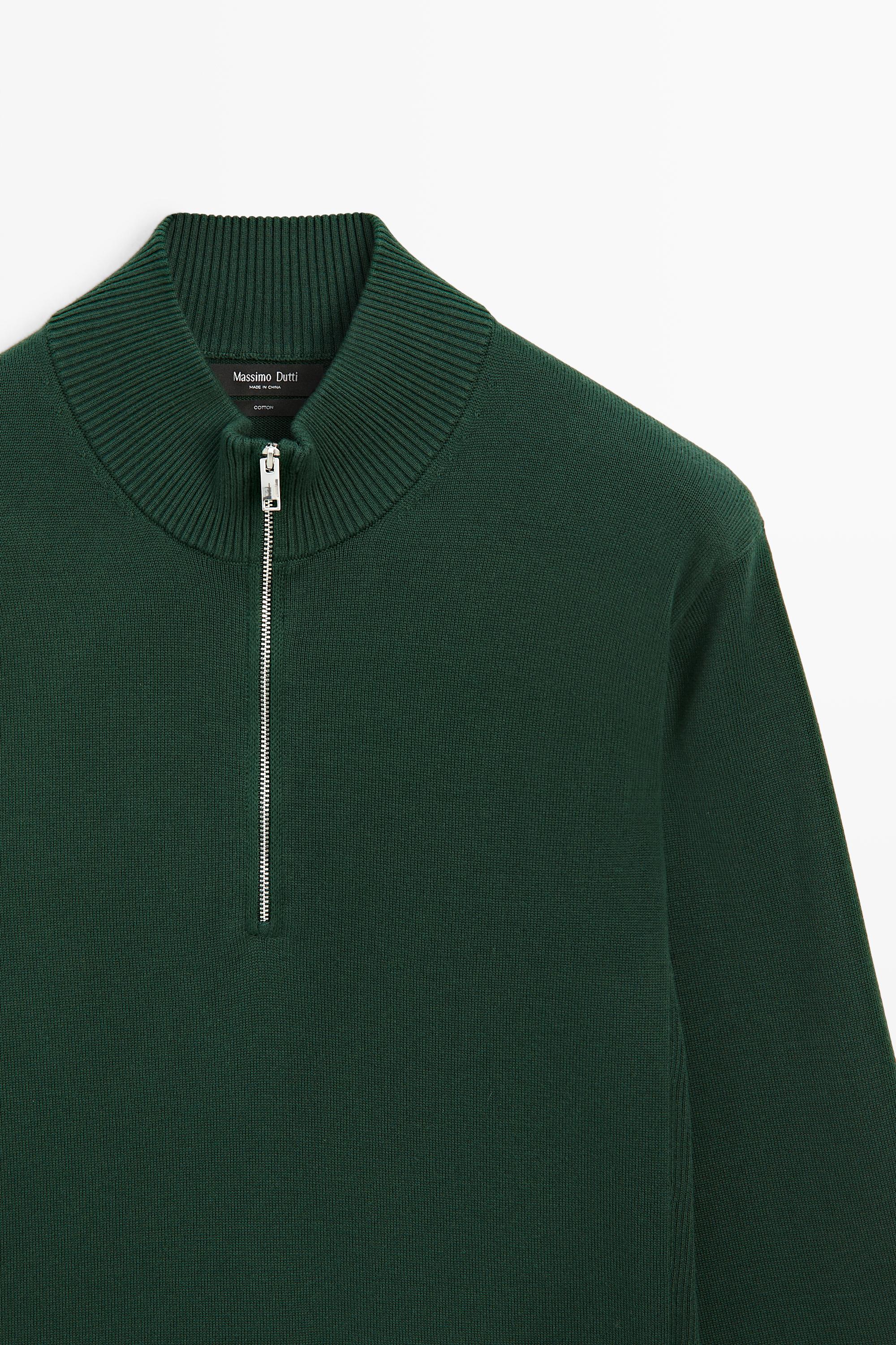 Mock neck zip knit sweater — KHAKI