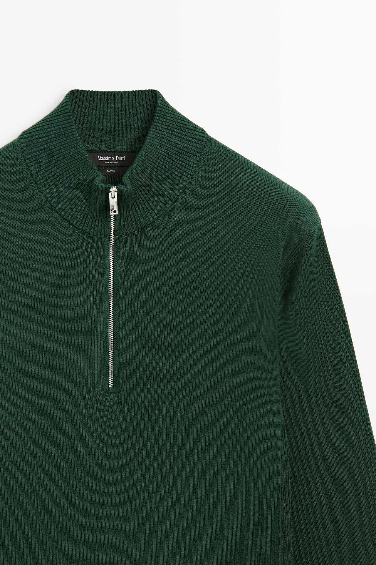 Mock neck zip knit sweater — KHAKI