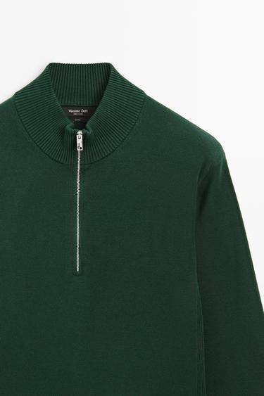 Mock neck zip knit sweater — KHAKI 4
