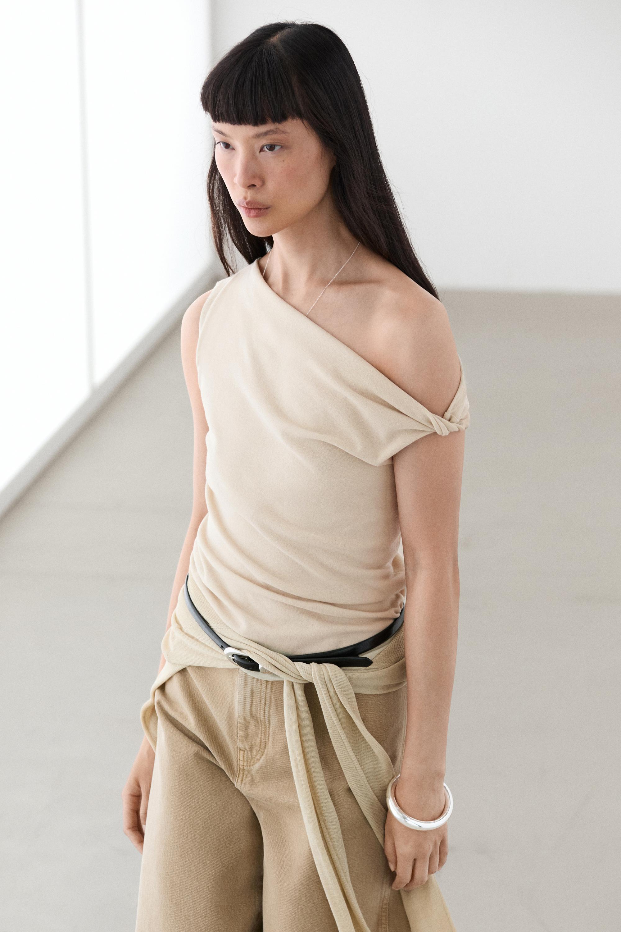 Asymmetric drop sleeve top — SAND