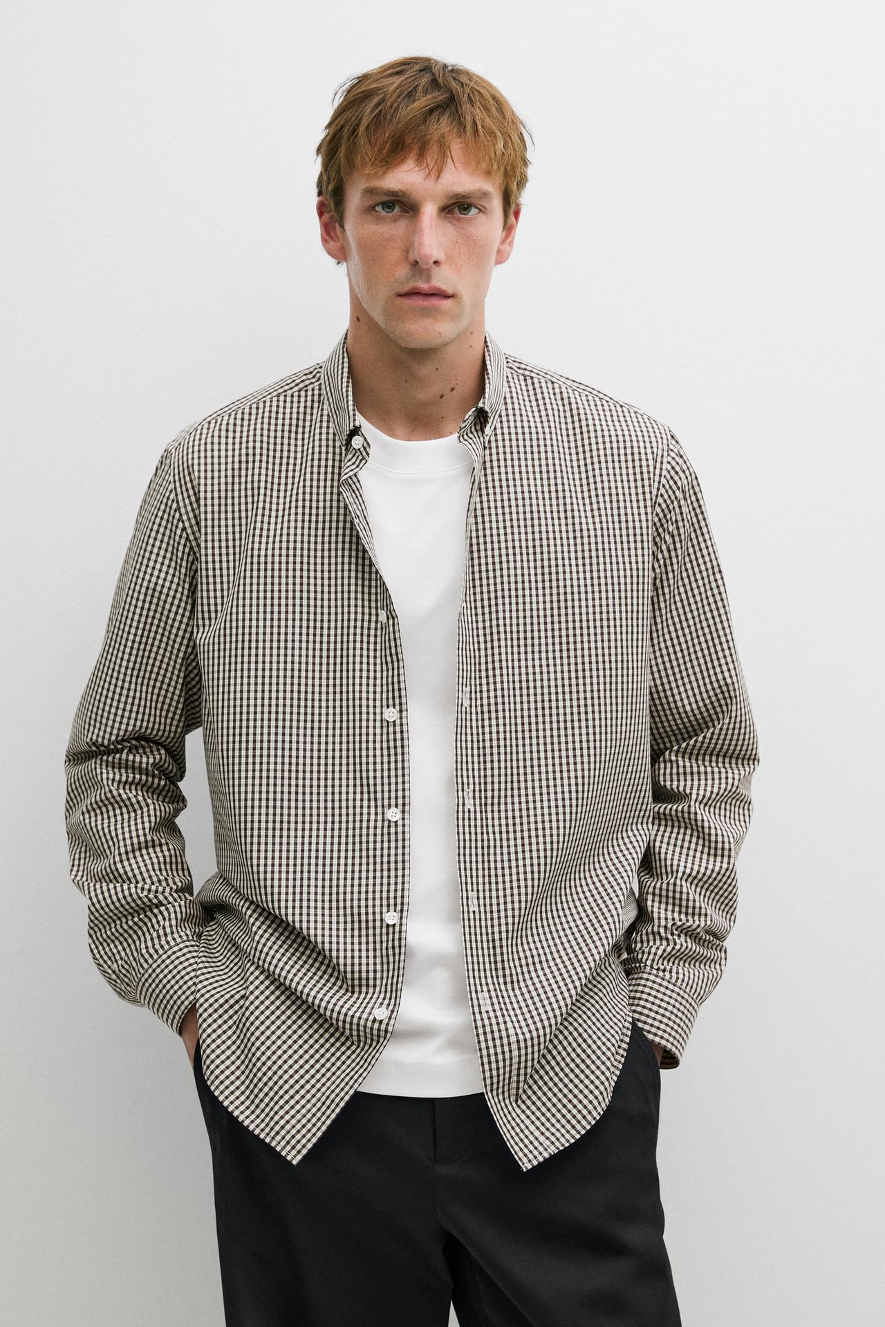 Regular fit check shirt — BROWN