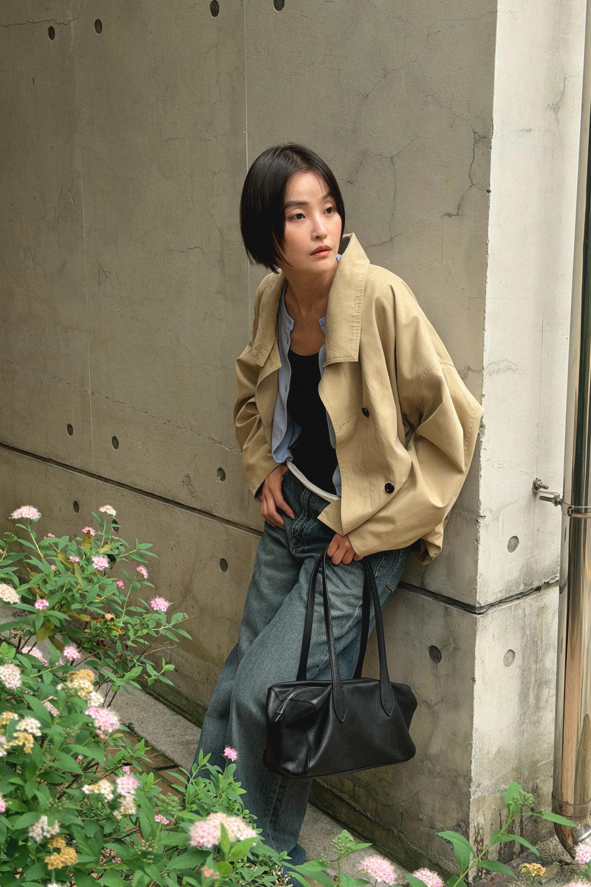 Elastic hem leather jacket — CREAM