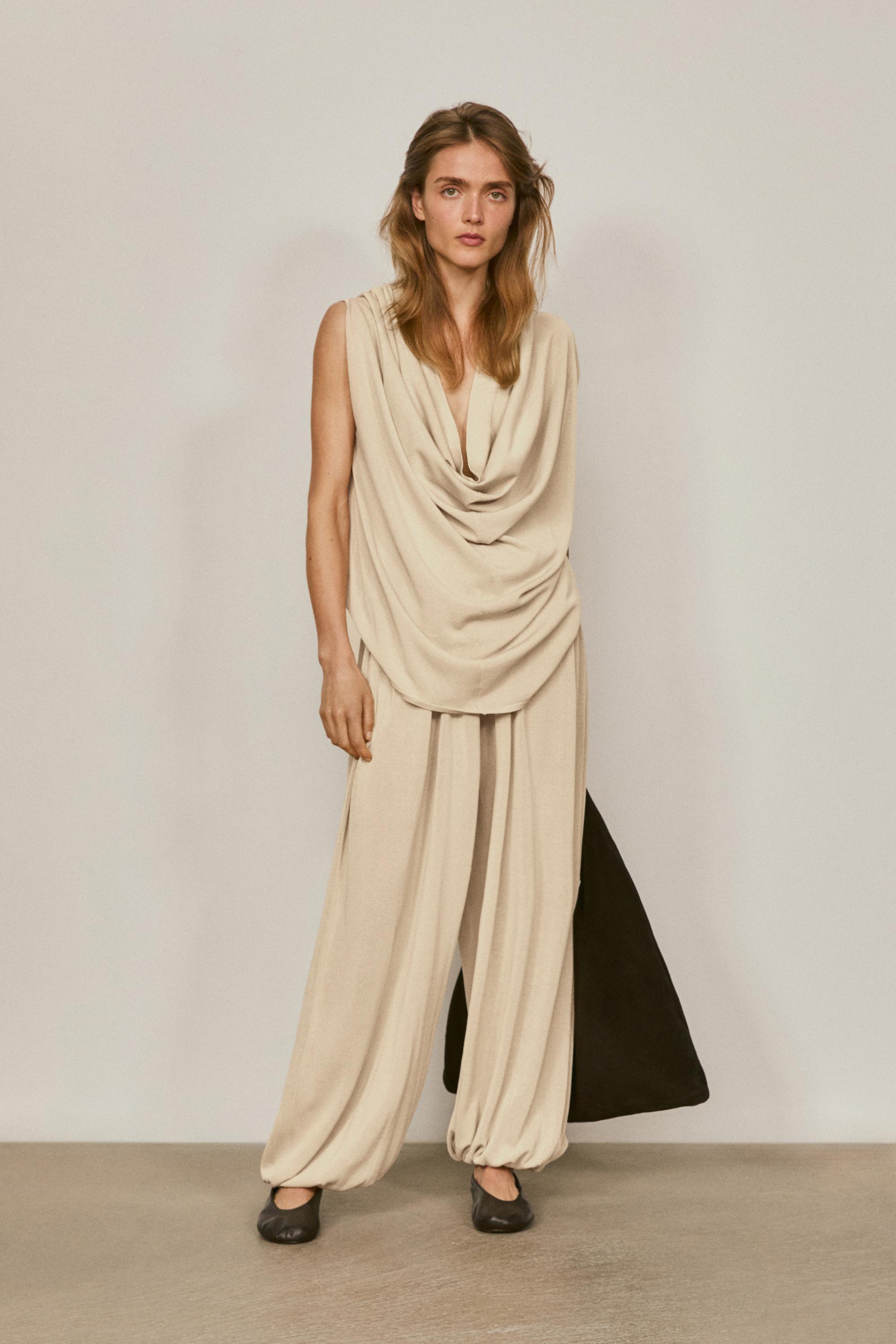 Silk blend top with cowl neckline - LIMITED EDITION — SAND