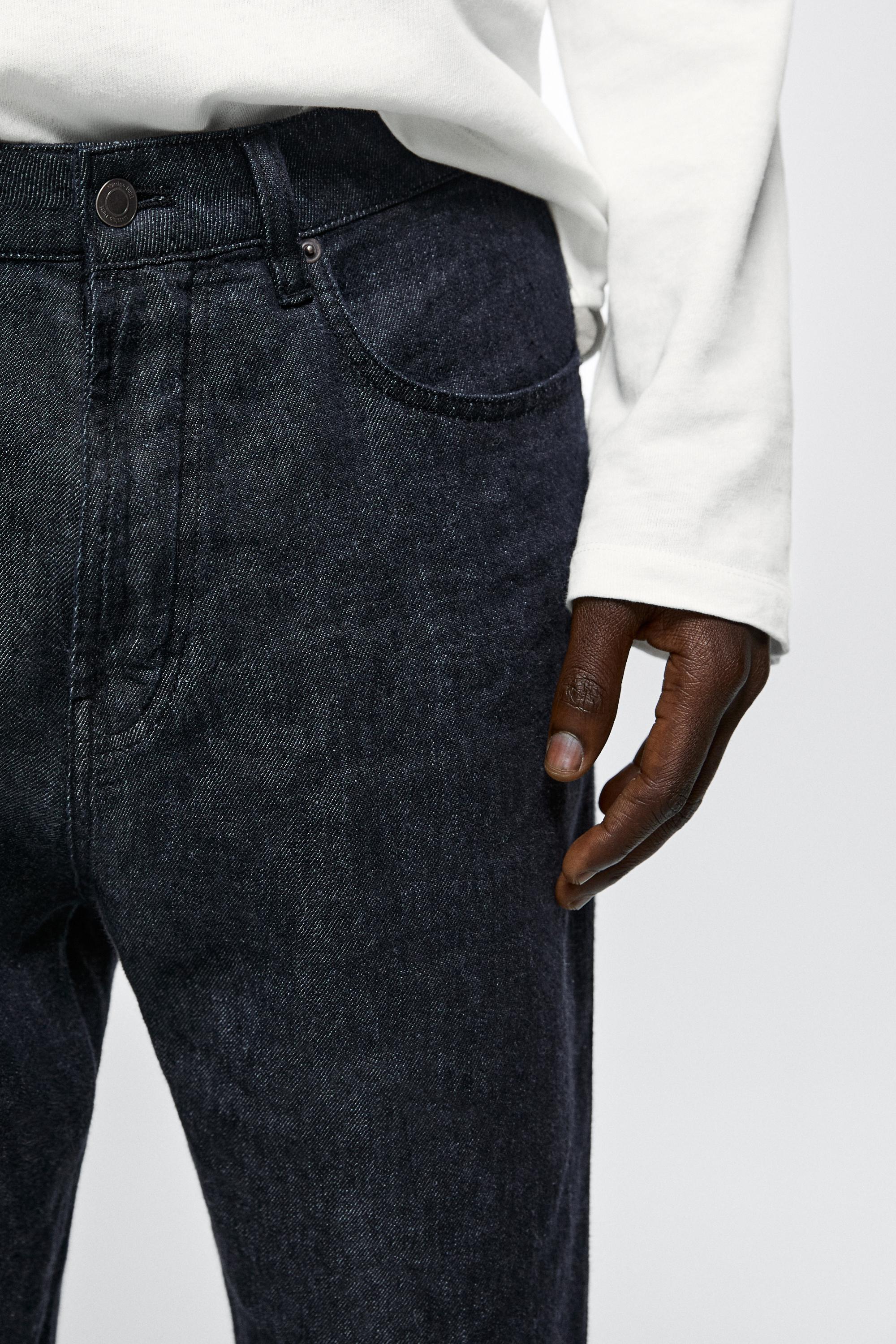 Straight-leg linen denim-effect pants — NAVY BLUE
