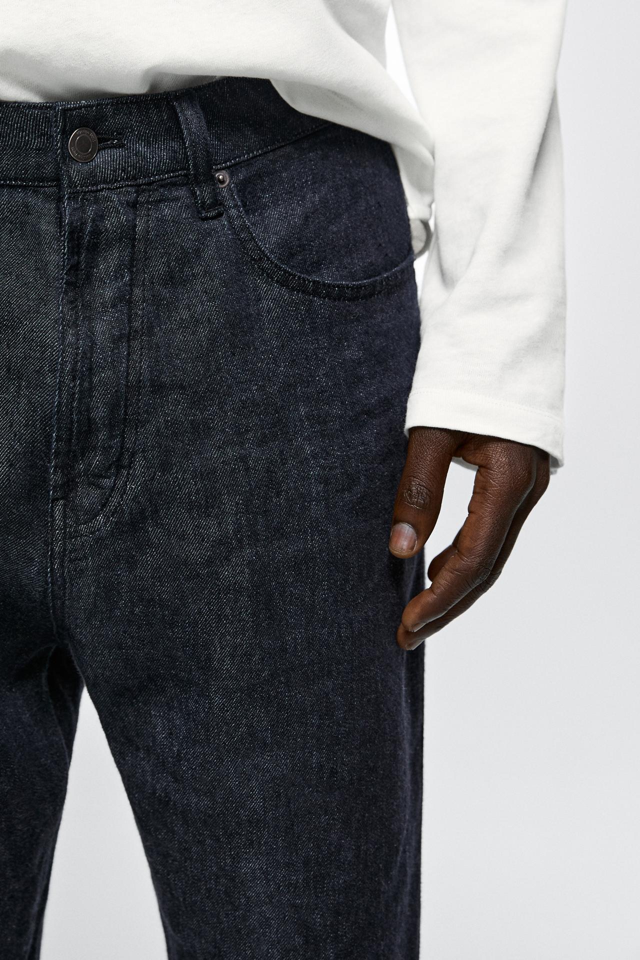 Straight-leg linen denim-effect pants — NAVY BLUE