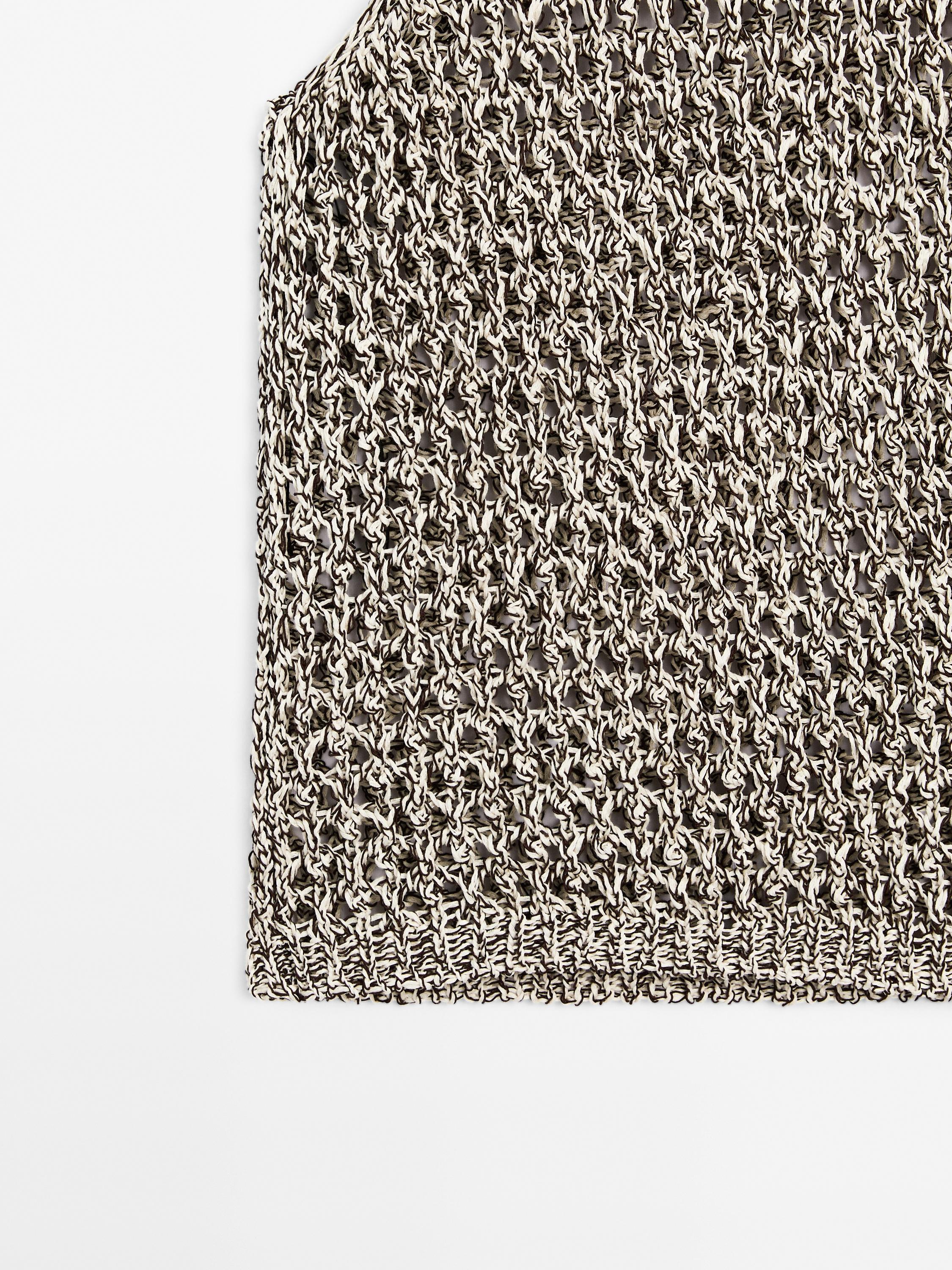 Openwork cotton blend halter top