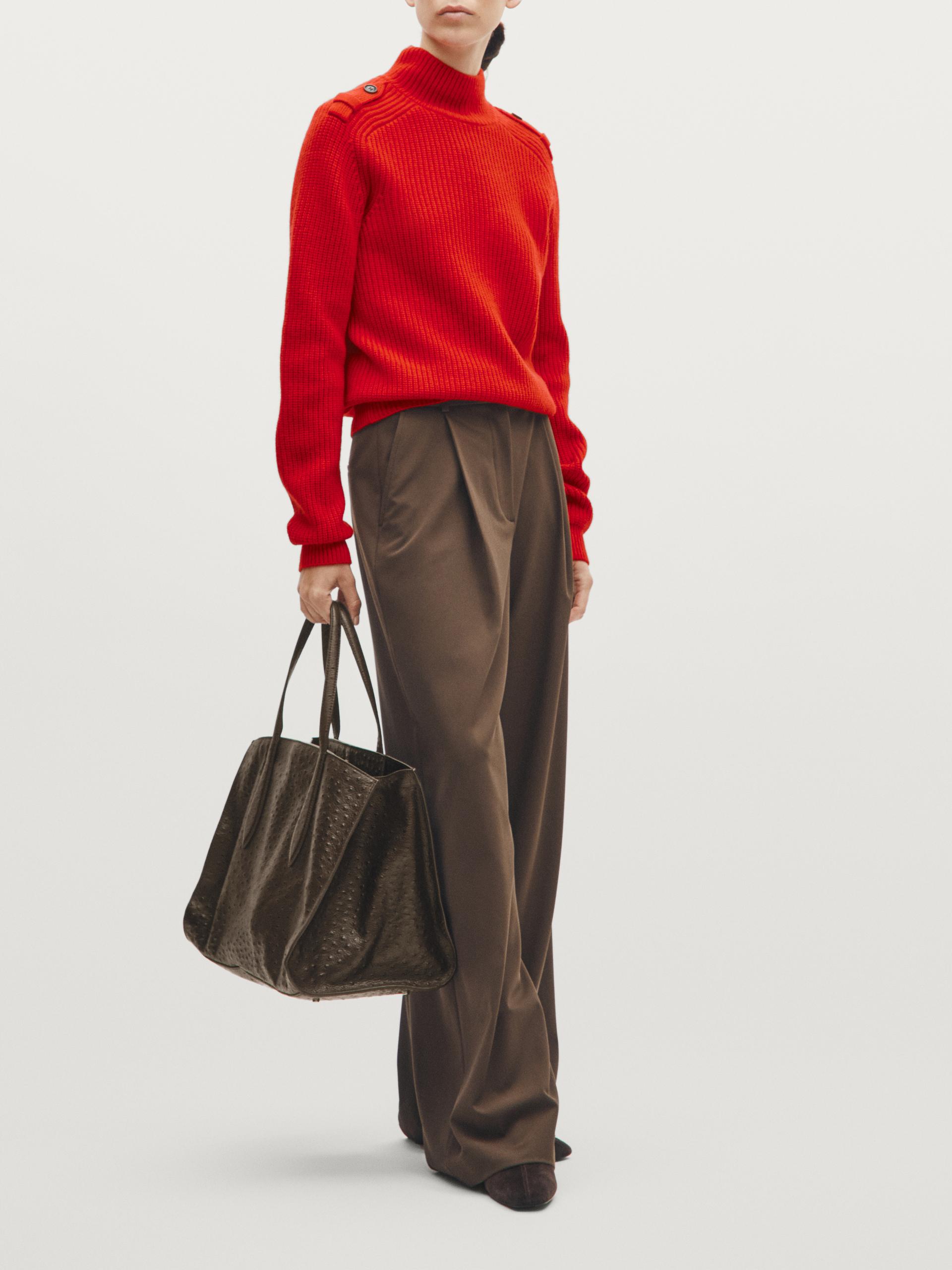 Md Icon Maxi Bag In Textured Leather - Castanho - 01 - Massimo Dutti - Mulher
