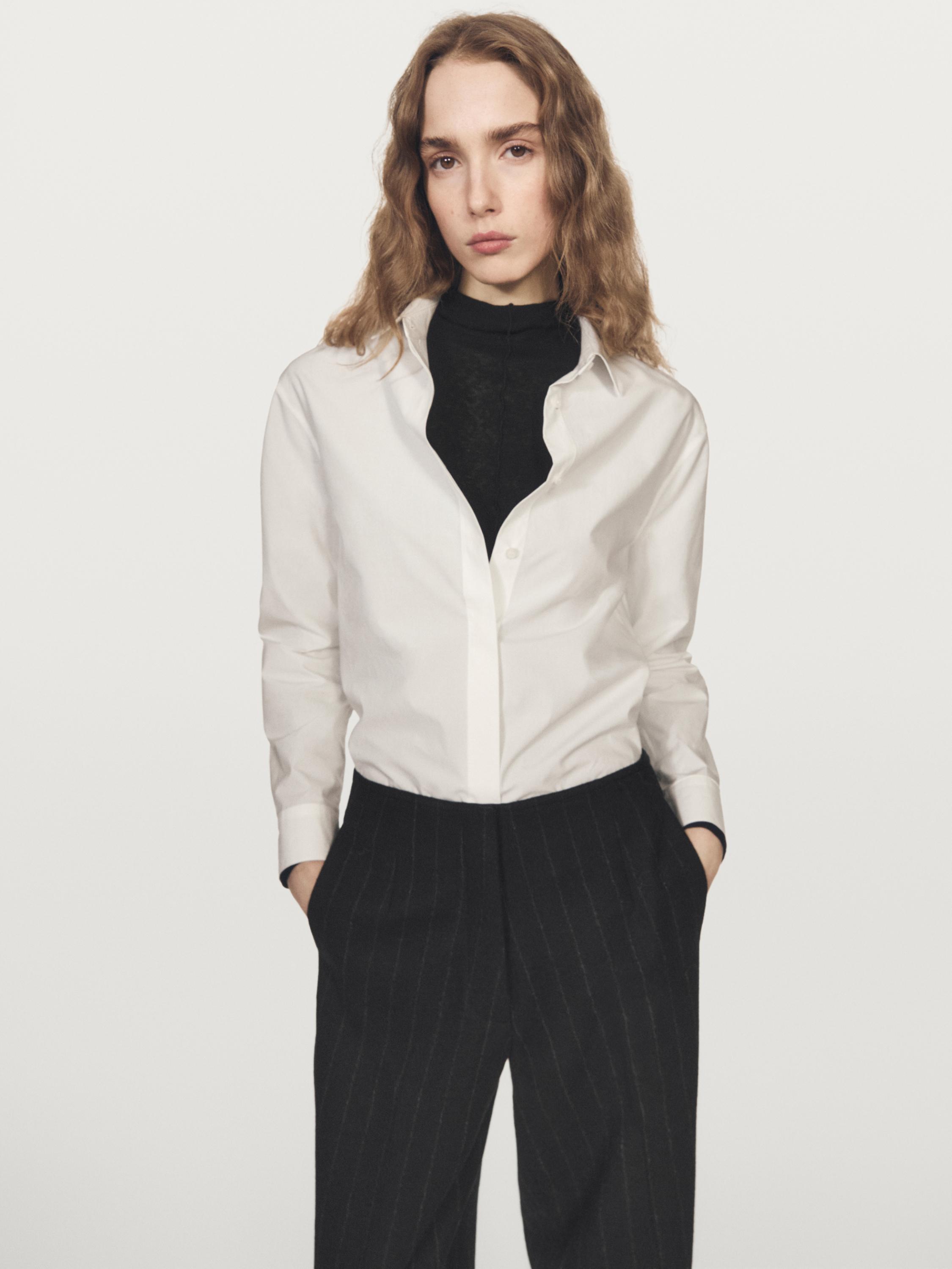 Poplin shirt with hidden buttons — WHITE