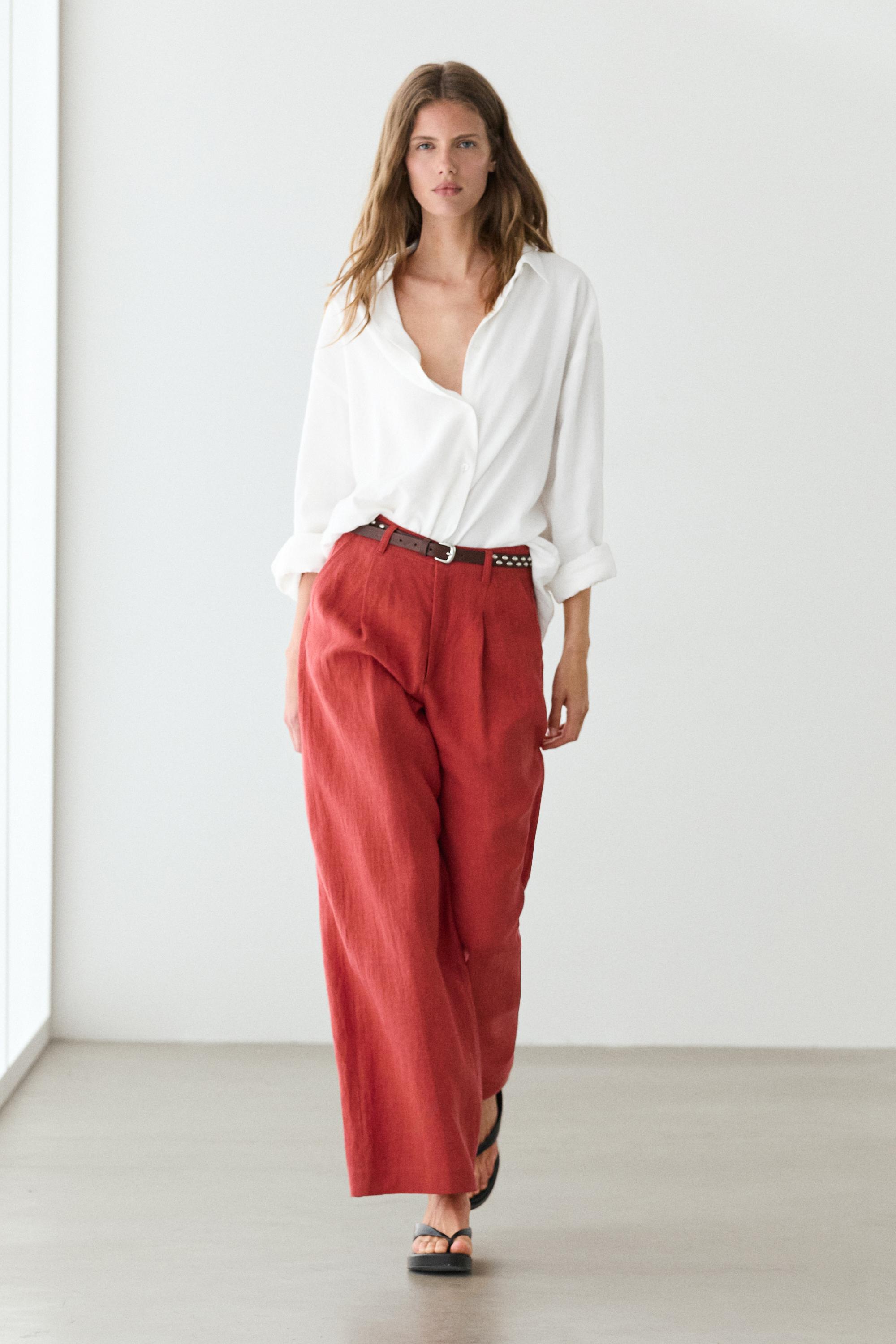 Loose fit high-waist linen trousers — REDDISH