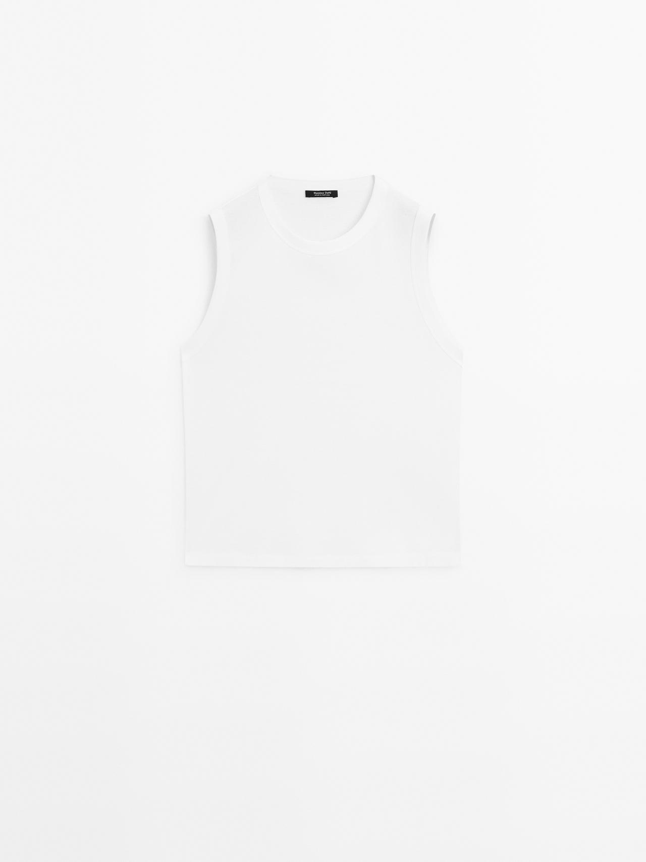 Massimo Dutti - Dame - T-Shirt I Merceriseret Bomuld Med Rund Hals - Hvid - Xl