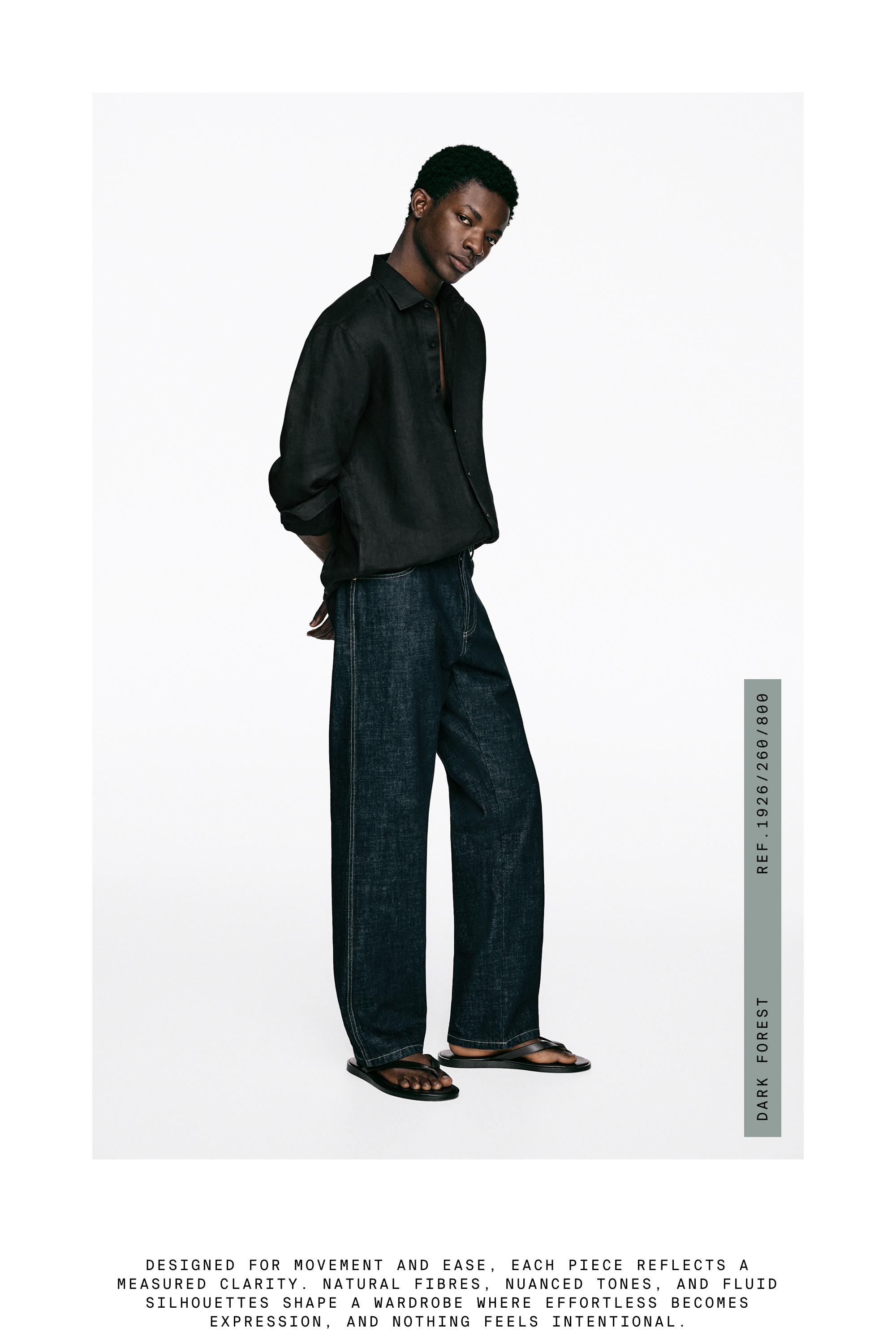 100% linen slim fit shirt — BLACK