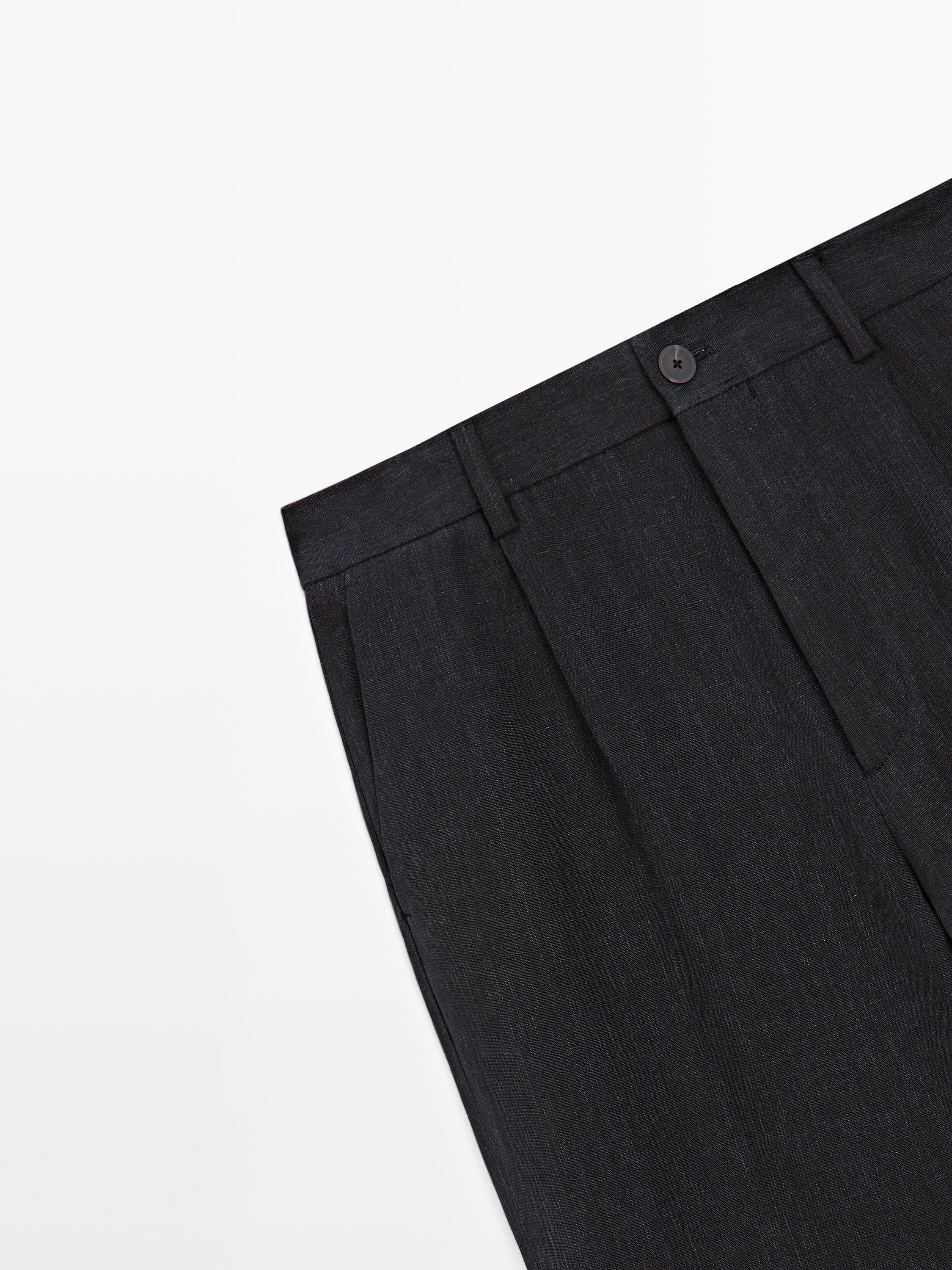 Total look linen trousers with flecked detail — DARK BLUE