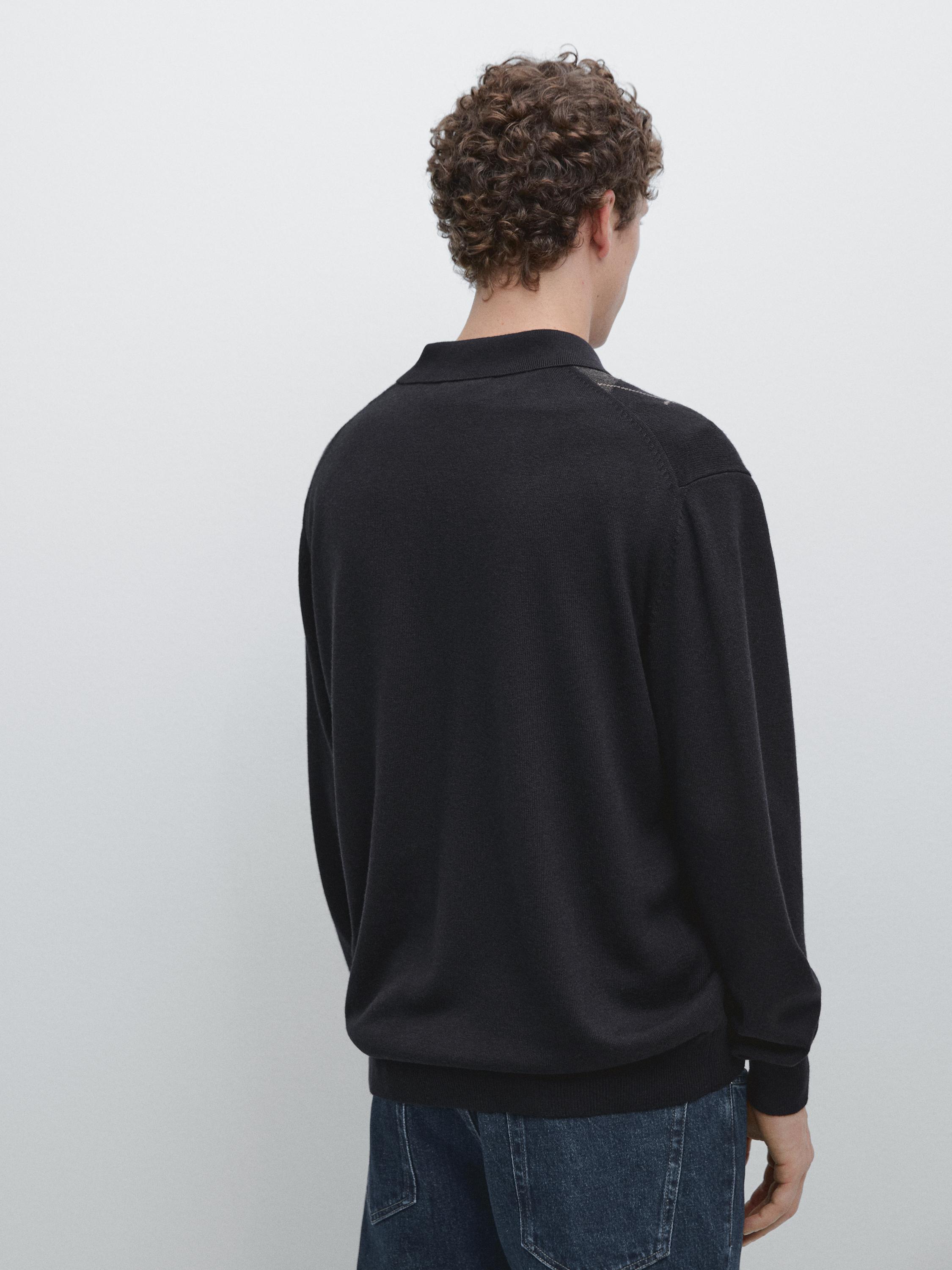 Knit sweater with argyle detailing — NAVY BLUE