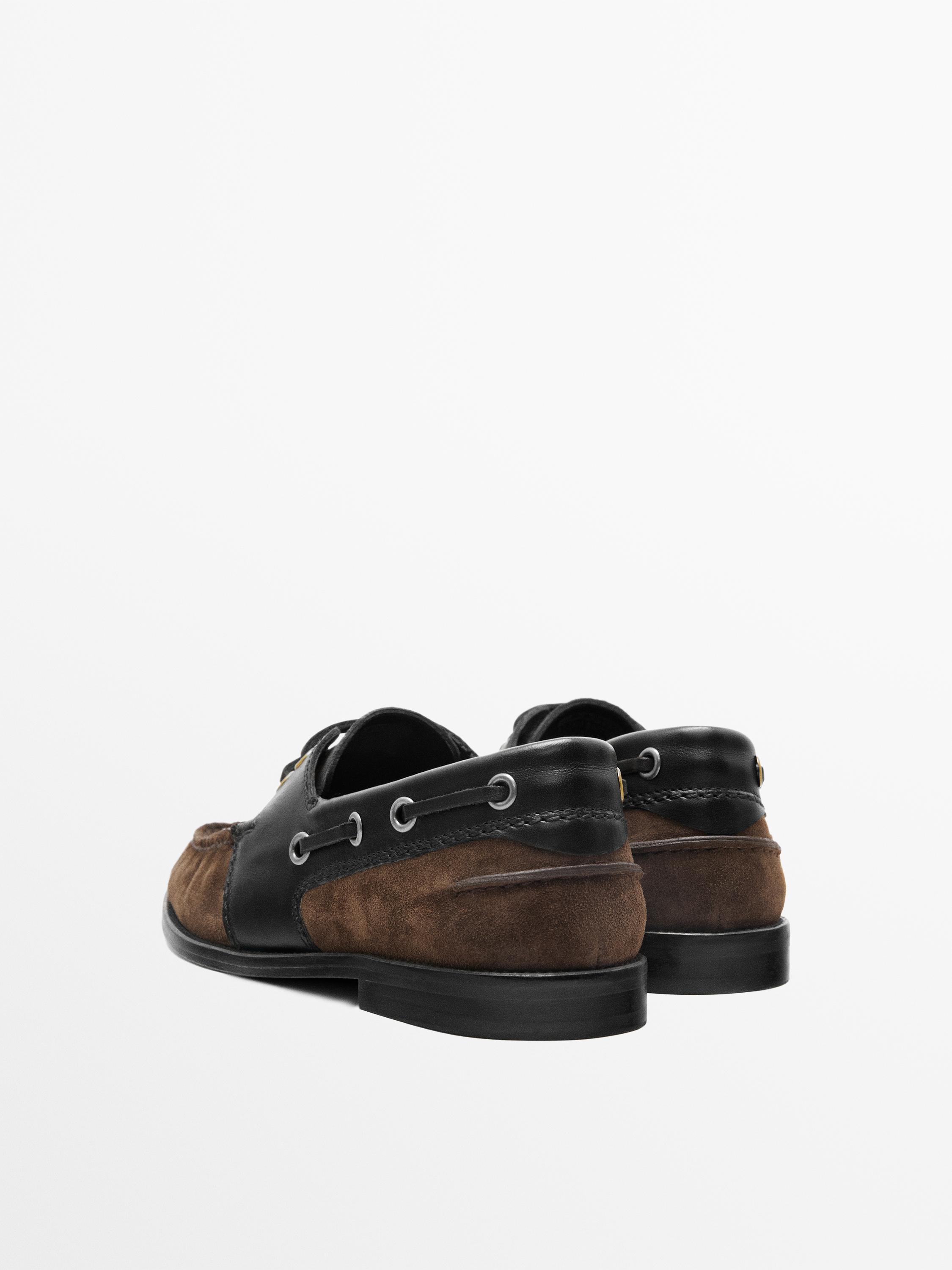 Contrast leather deck shoes — BROWN