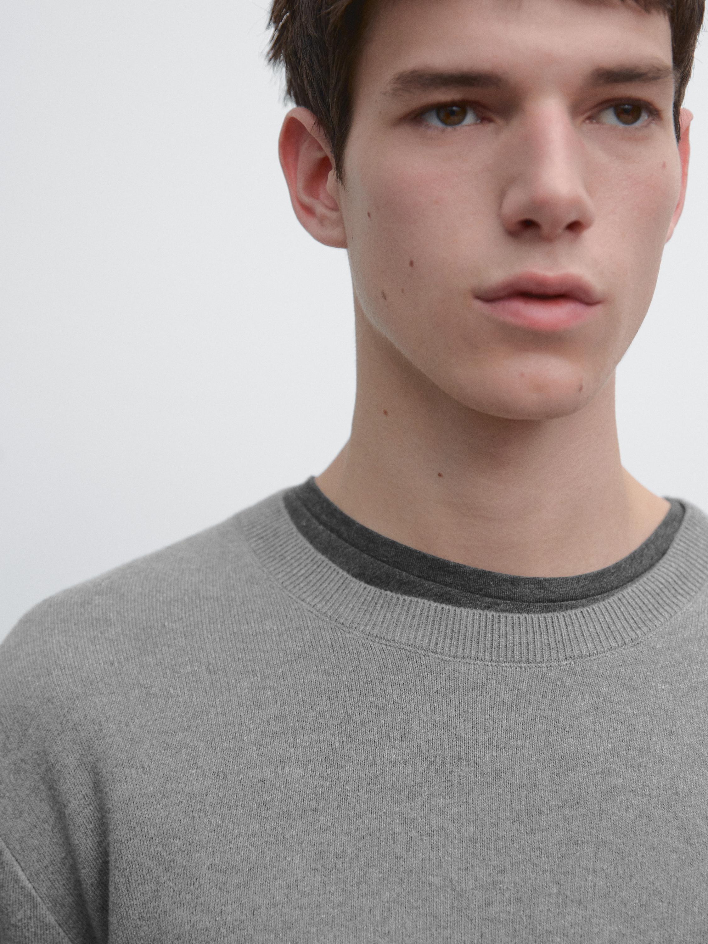 Knit 100% cotton crew neck sweater — Medium Grey