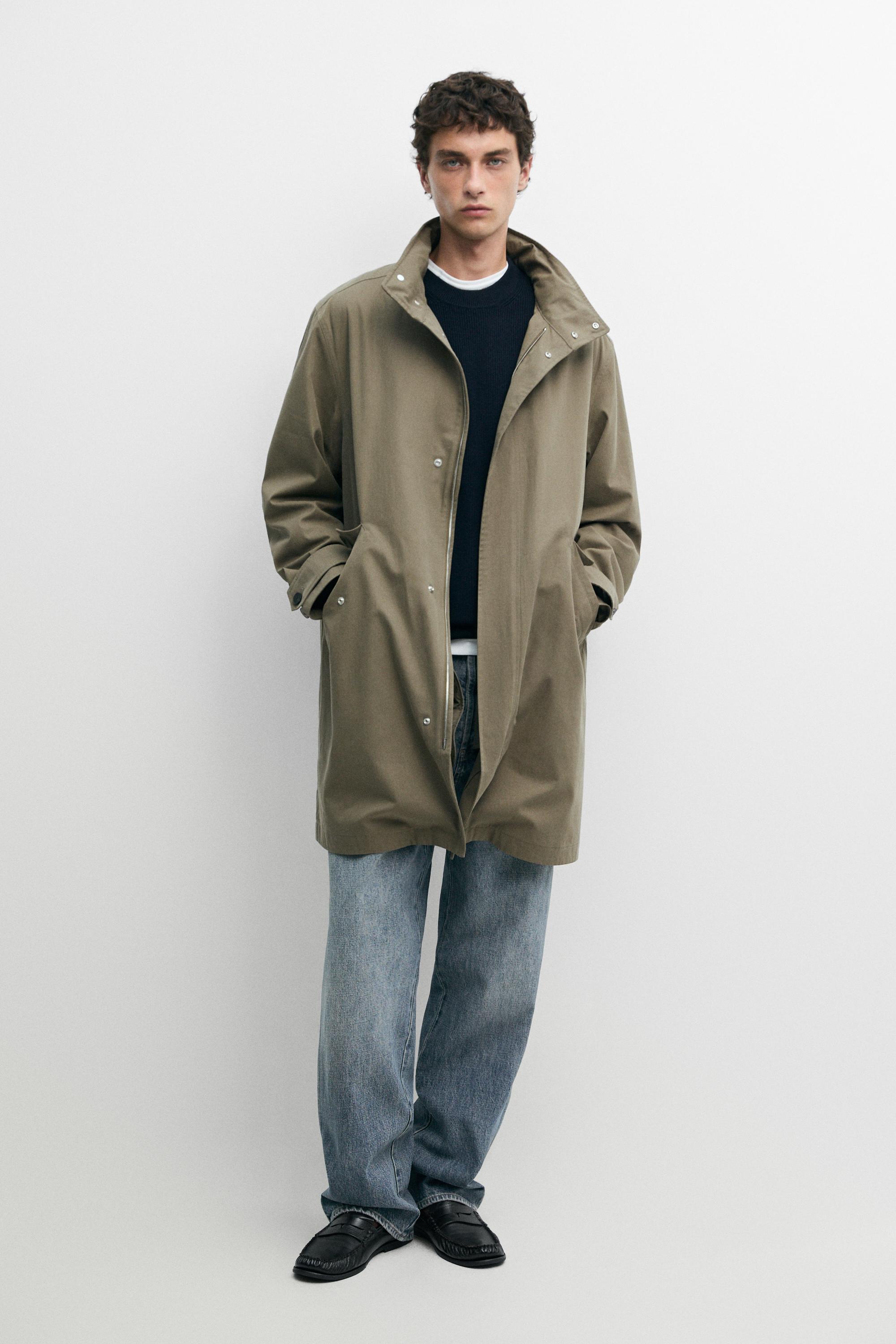 Long high neck 100% cotton parka — PALE KHAKI