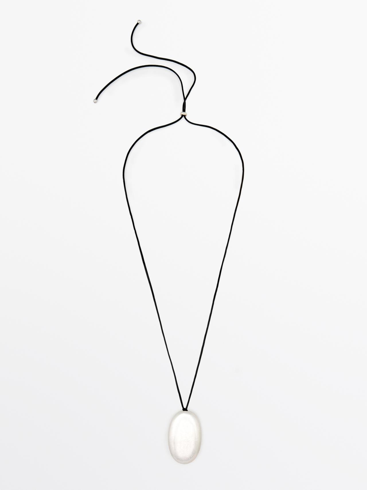 Massimo Dutti - Dame - Halskæde Med Metalstykke Og Skindsnor - Sølv - 01