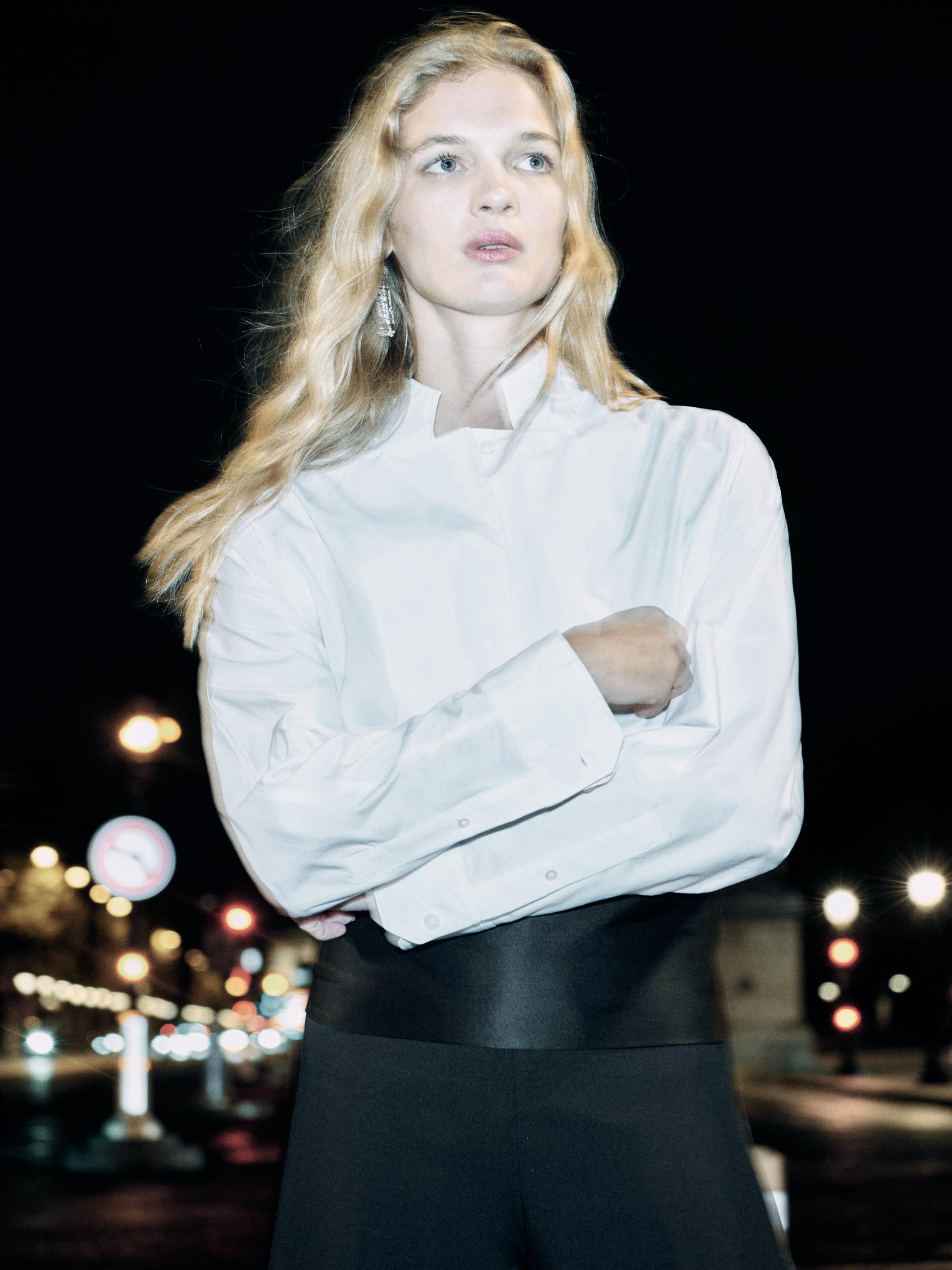 Cotton blend stretch shirt — WHITE