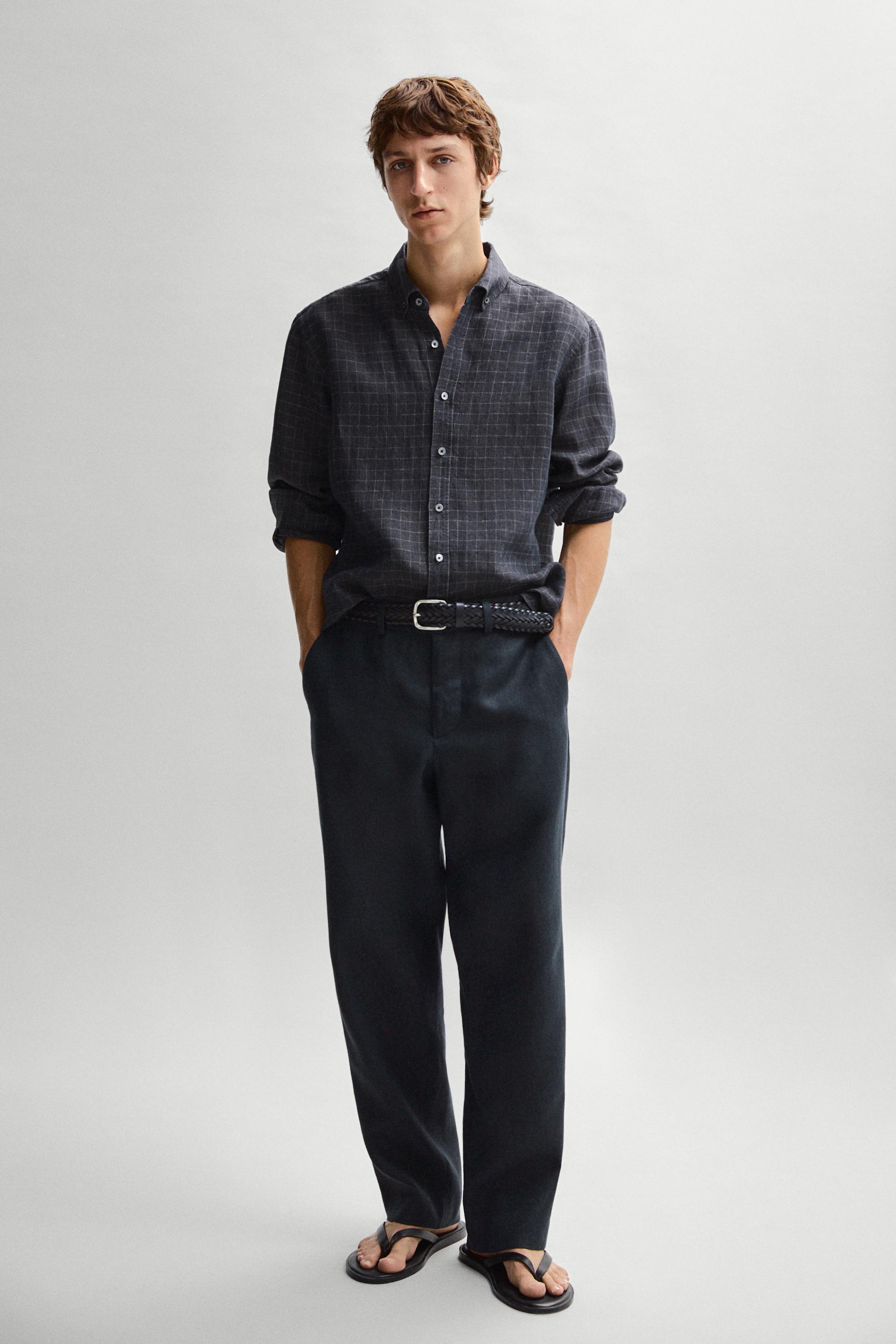 100% linen regular fit check shirt — LEAD