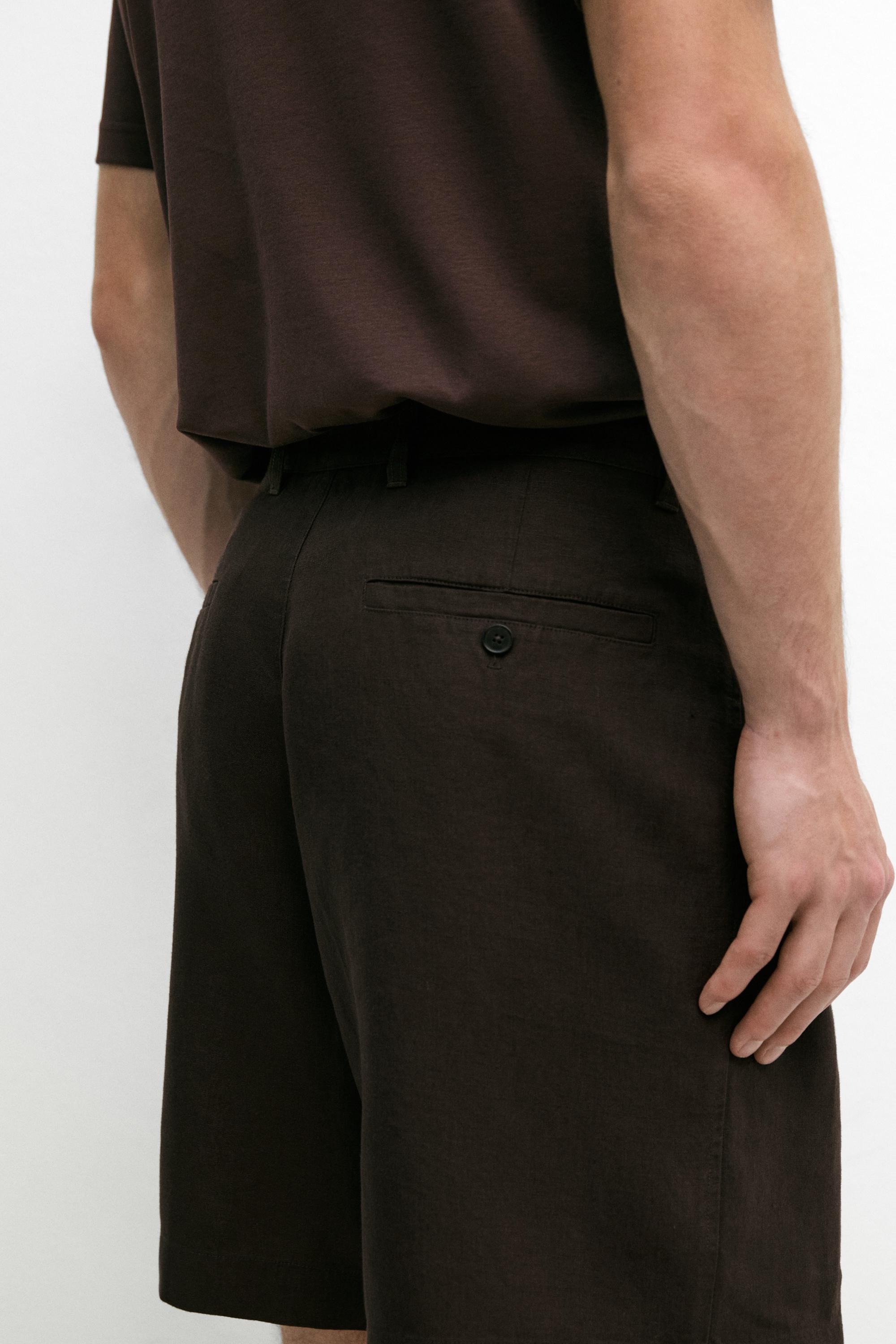 100% linen total look Bermuda shorts — BROWN