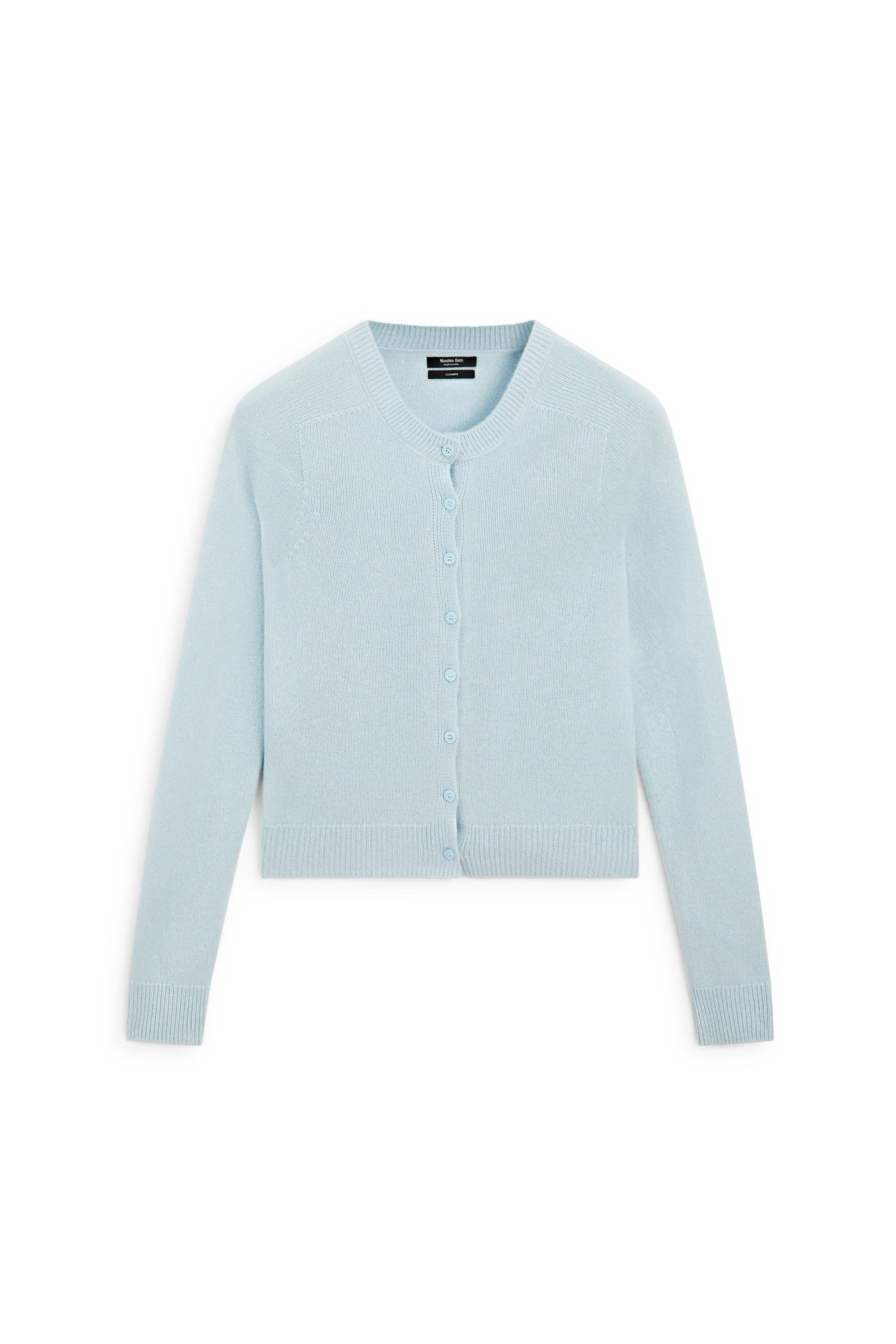 100% cashmere cropped knit cardigan — SKY BLUE