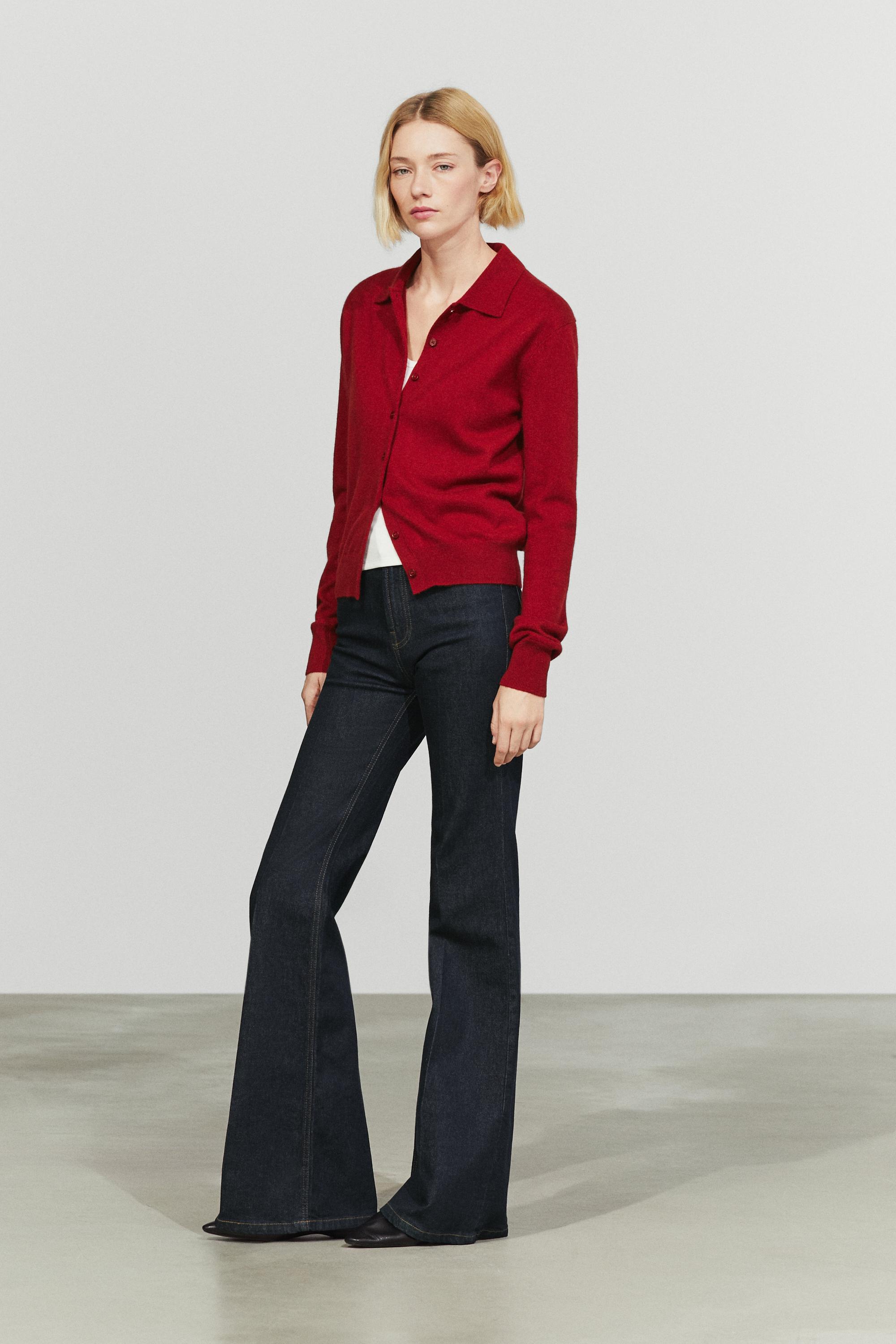 100% cashmere knit polo collar cardigan — MAROON