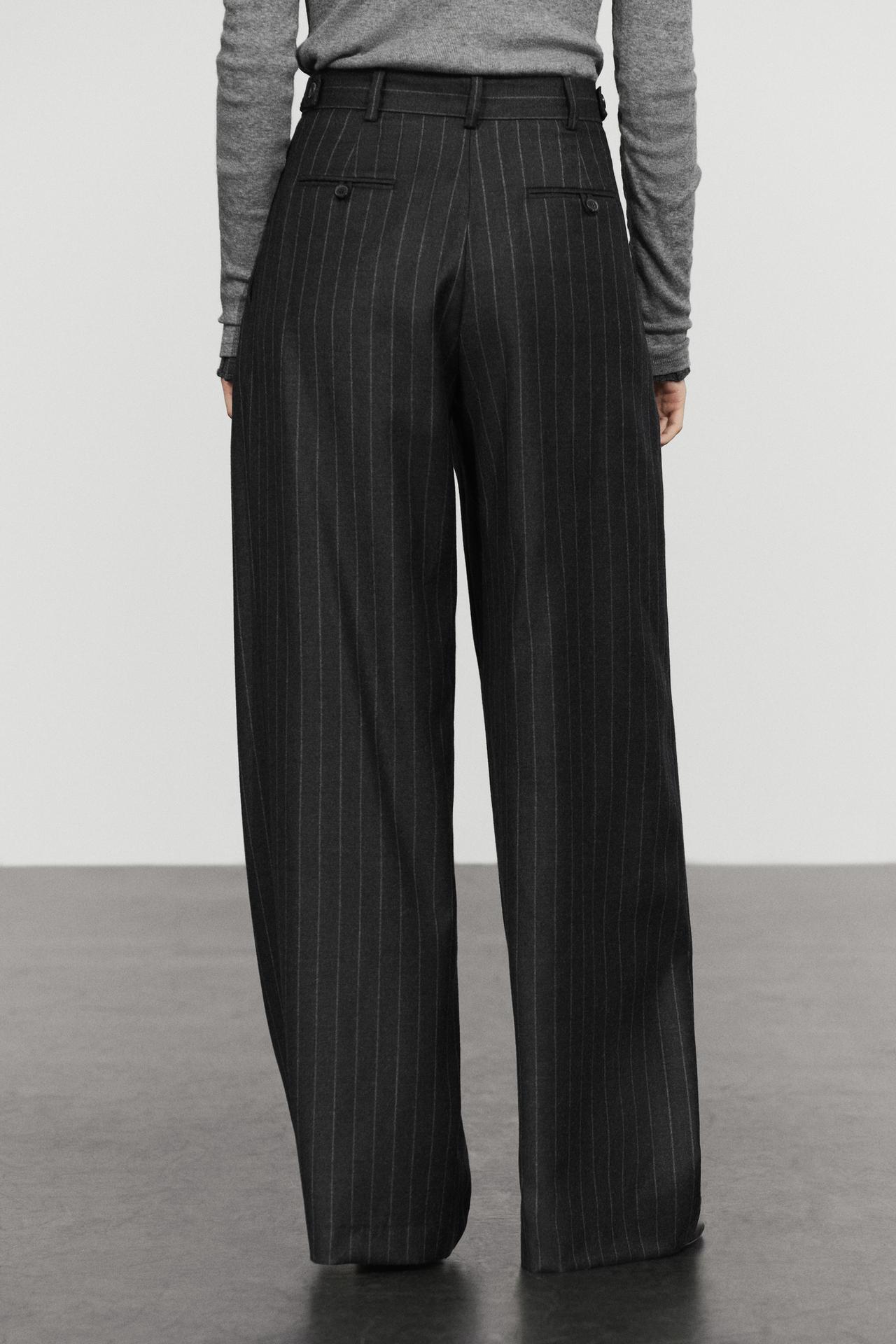 100% wool wide-leg pinstripe pants — GREY