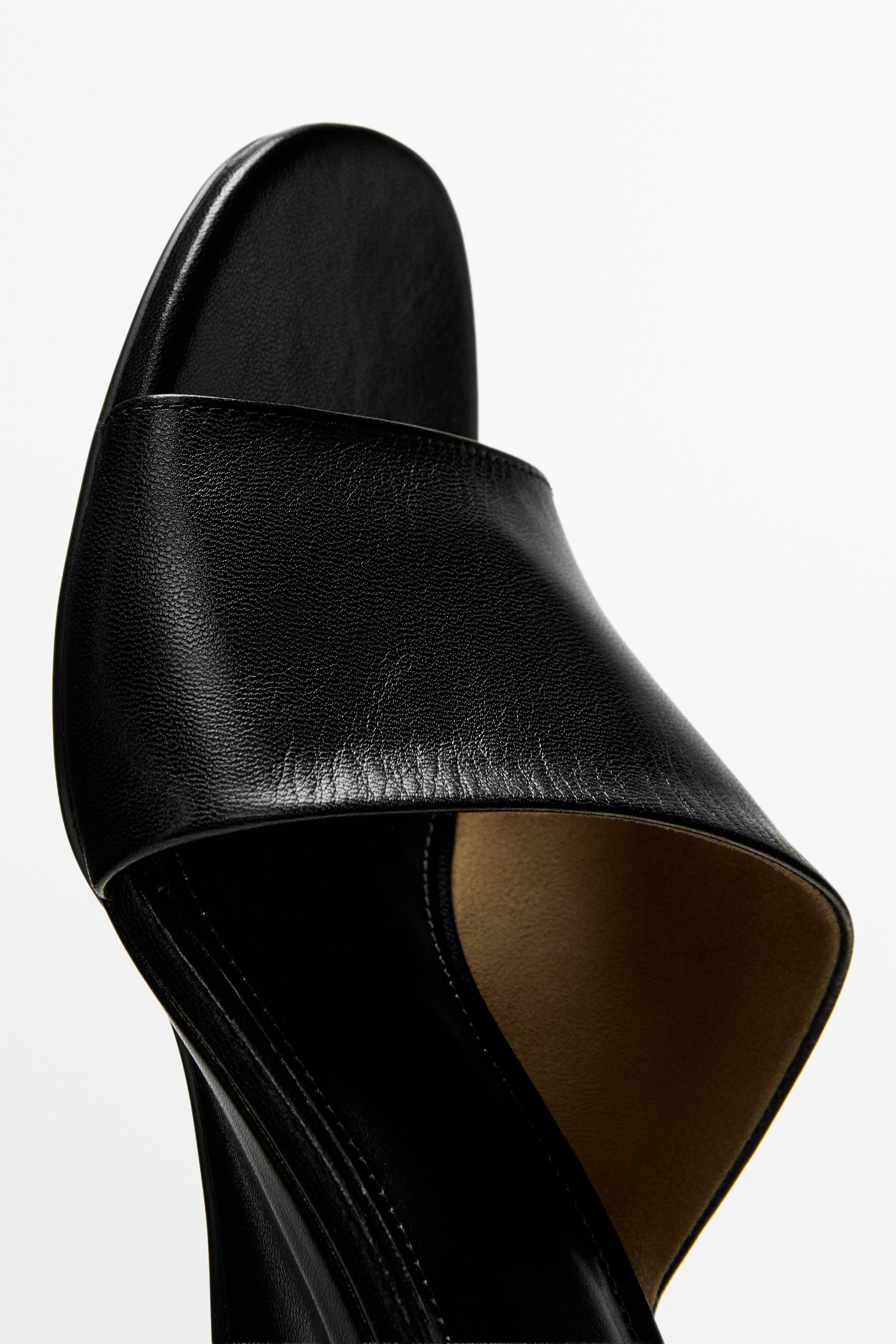 Soft leather wedge heel sandals — BLACK
