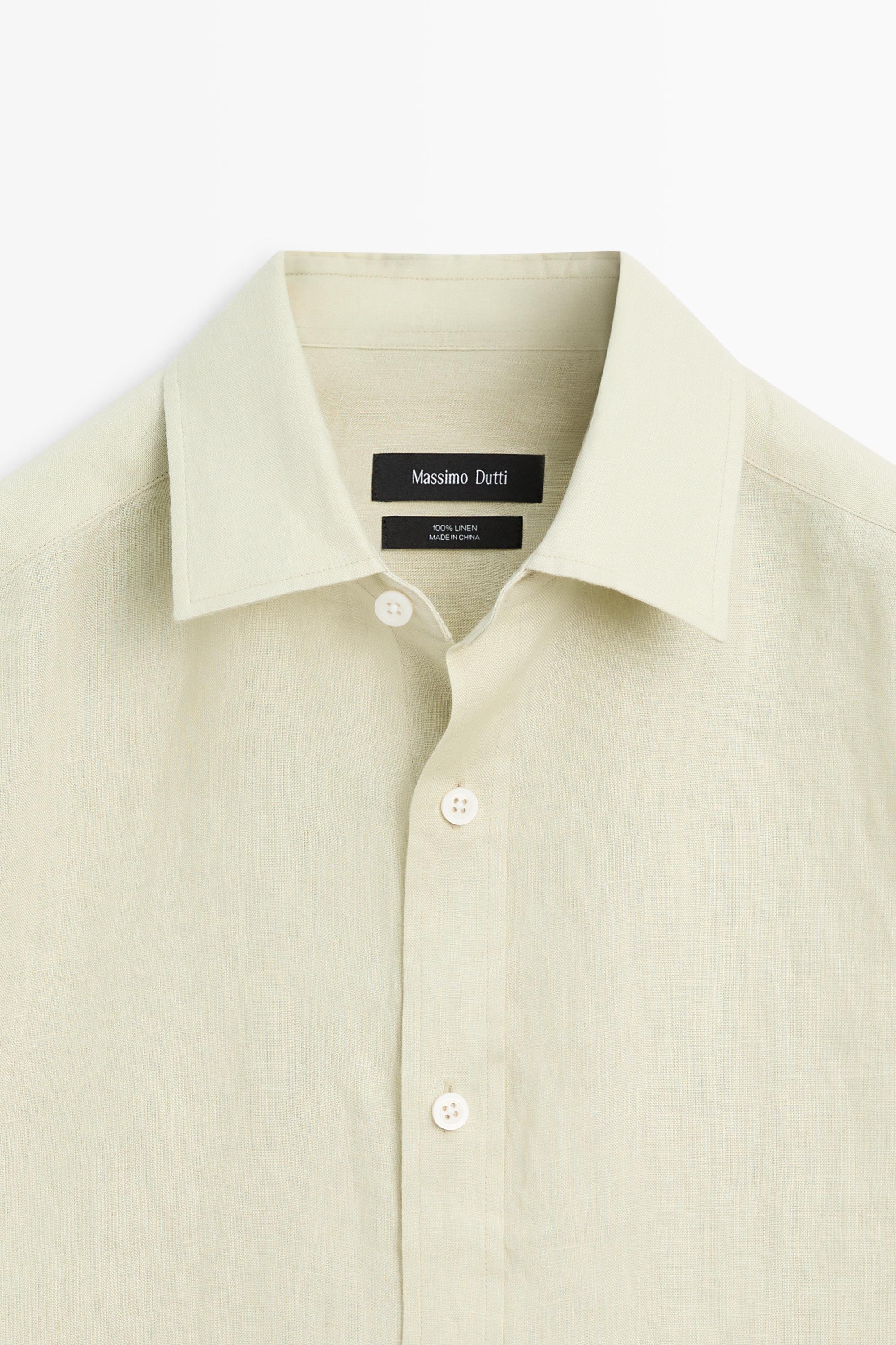 Slim fit 100% linen shirt — PALE GREEN