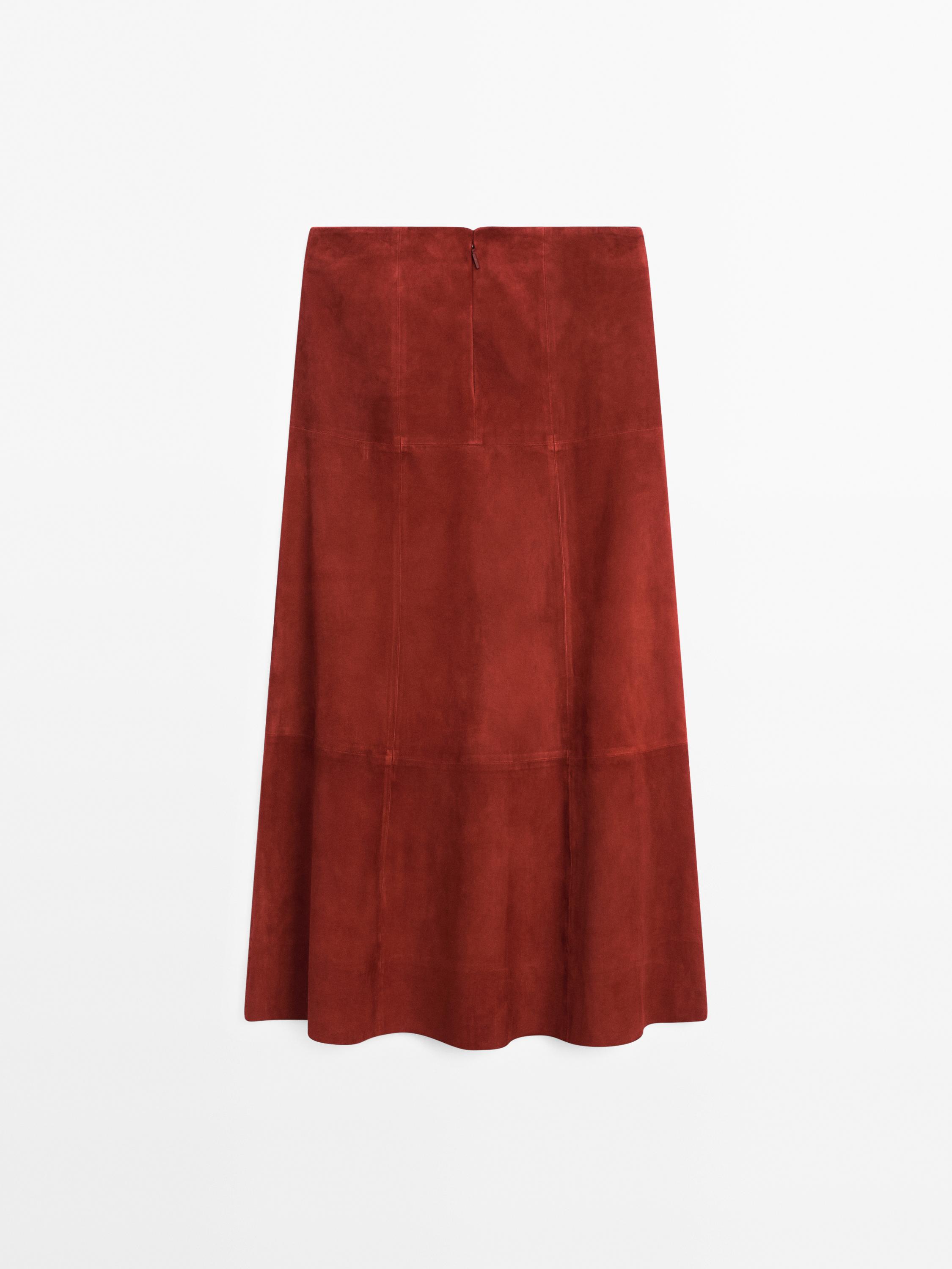 Suede leather flared midi skirt
