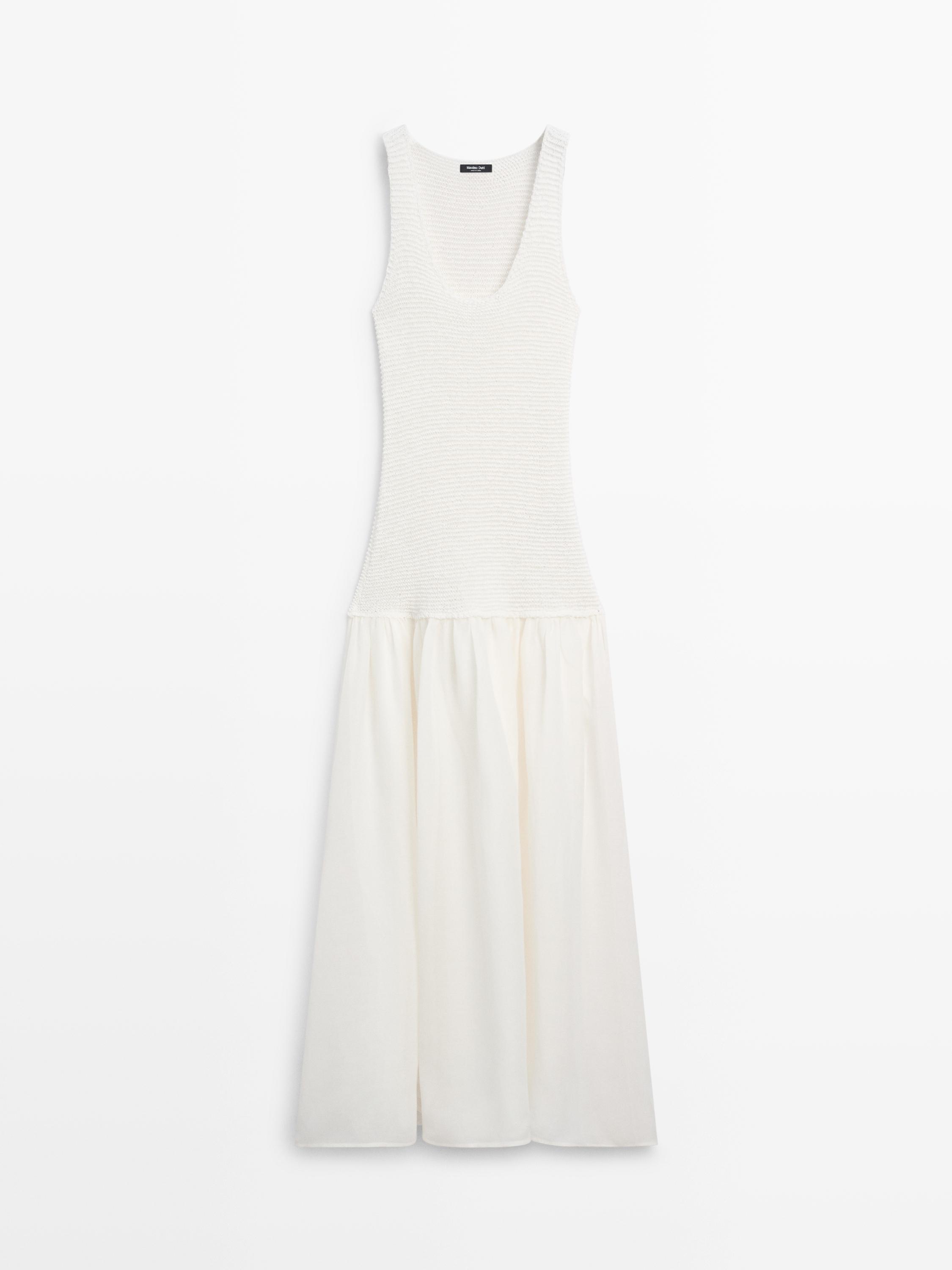 Long matching linen blend dress