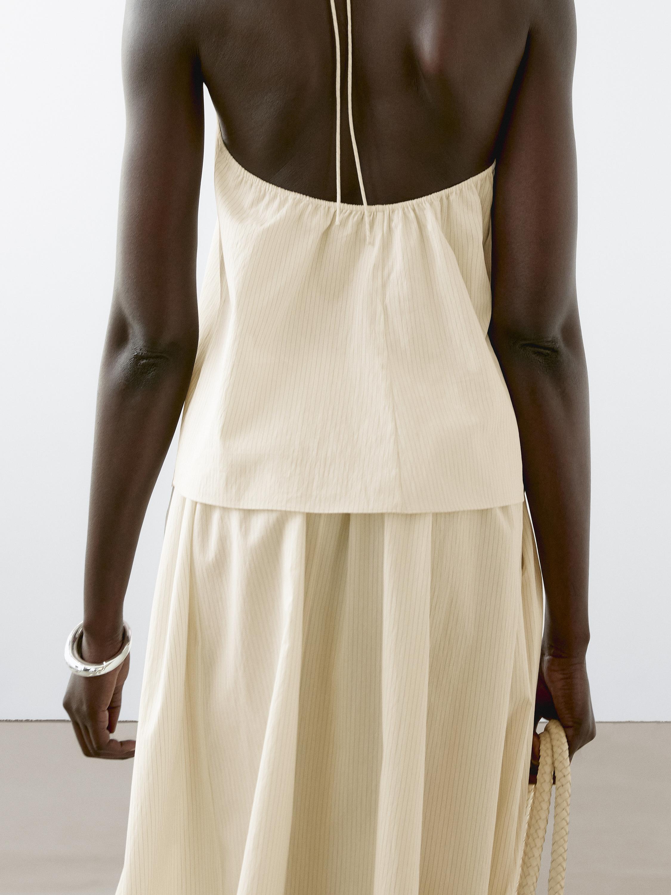 Striped cotton blend halter top