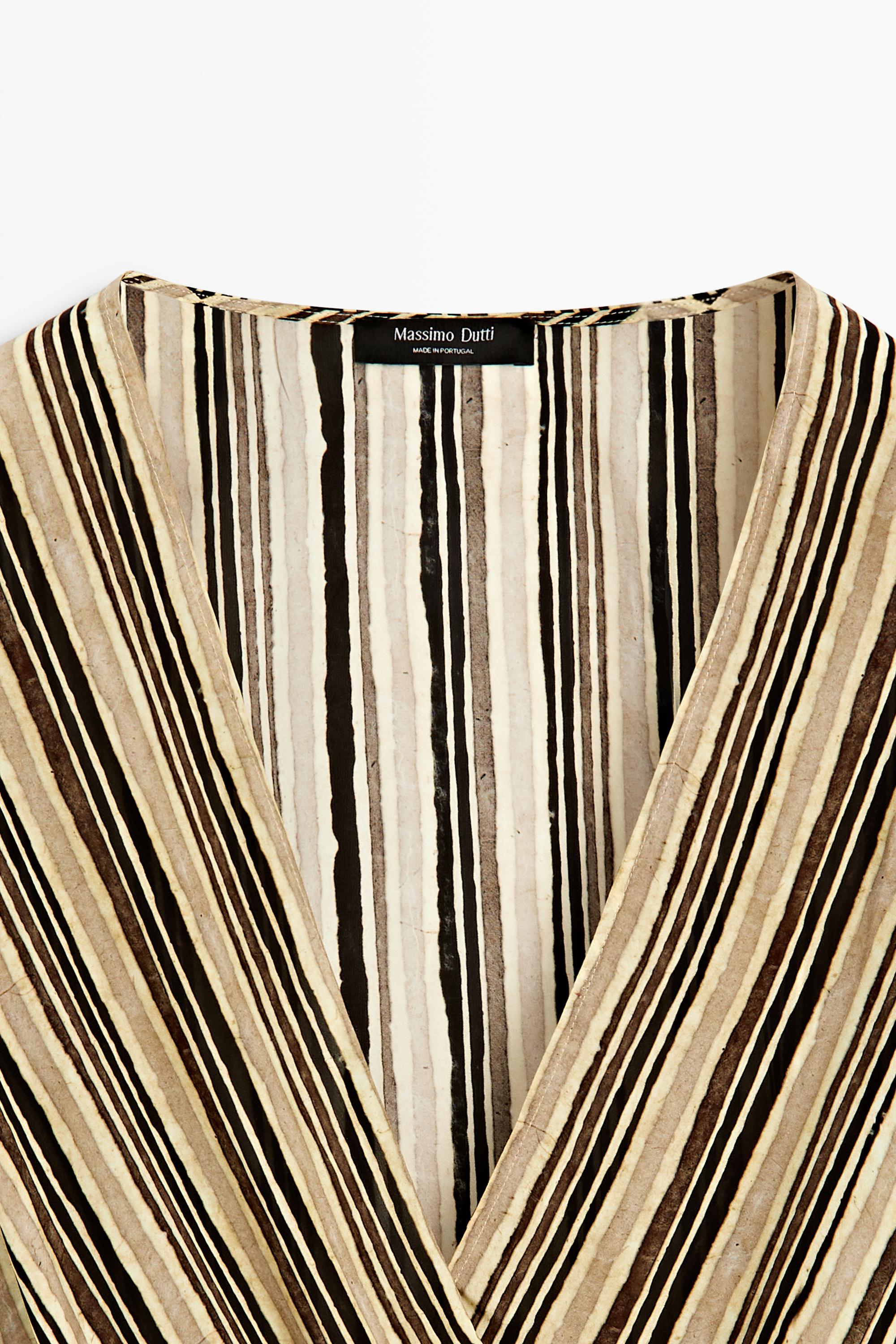 Striped midi dress with corset belt — Mustard