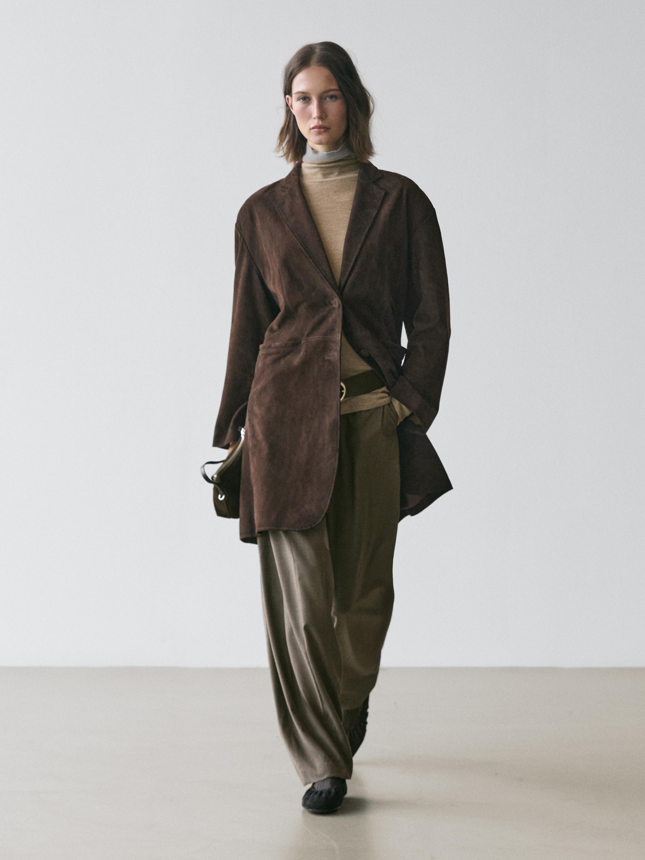 Long suede leather coat — BROWN