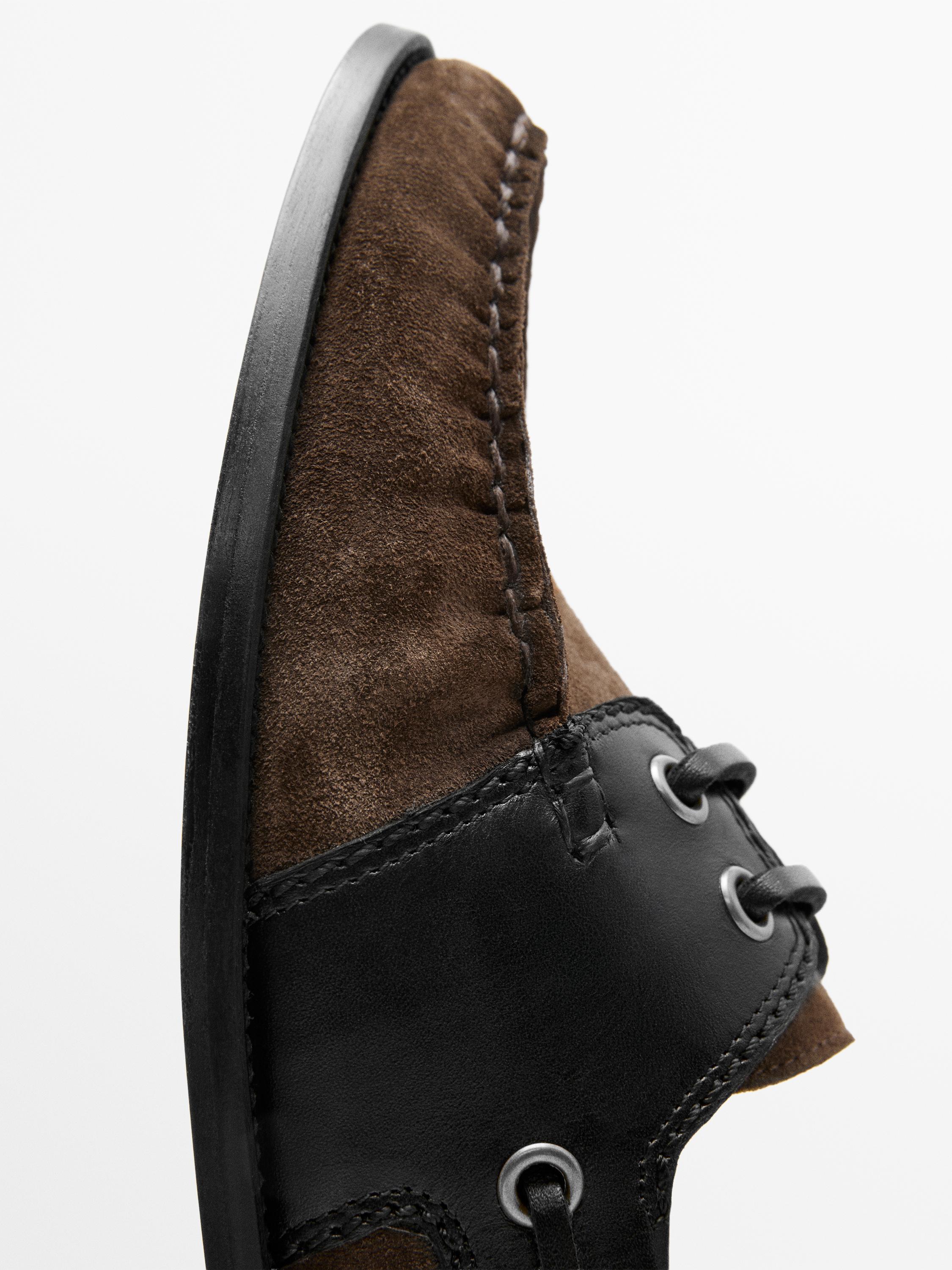 Contrast leather deck shoes — BROWN