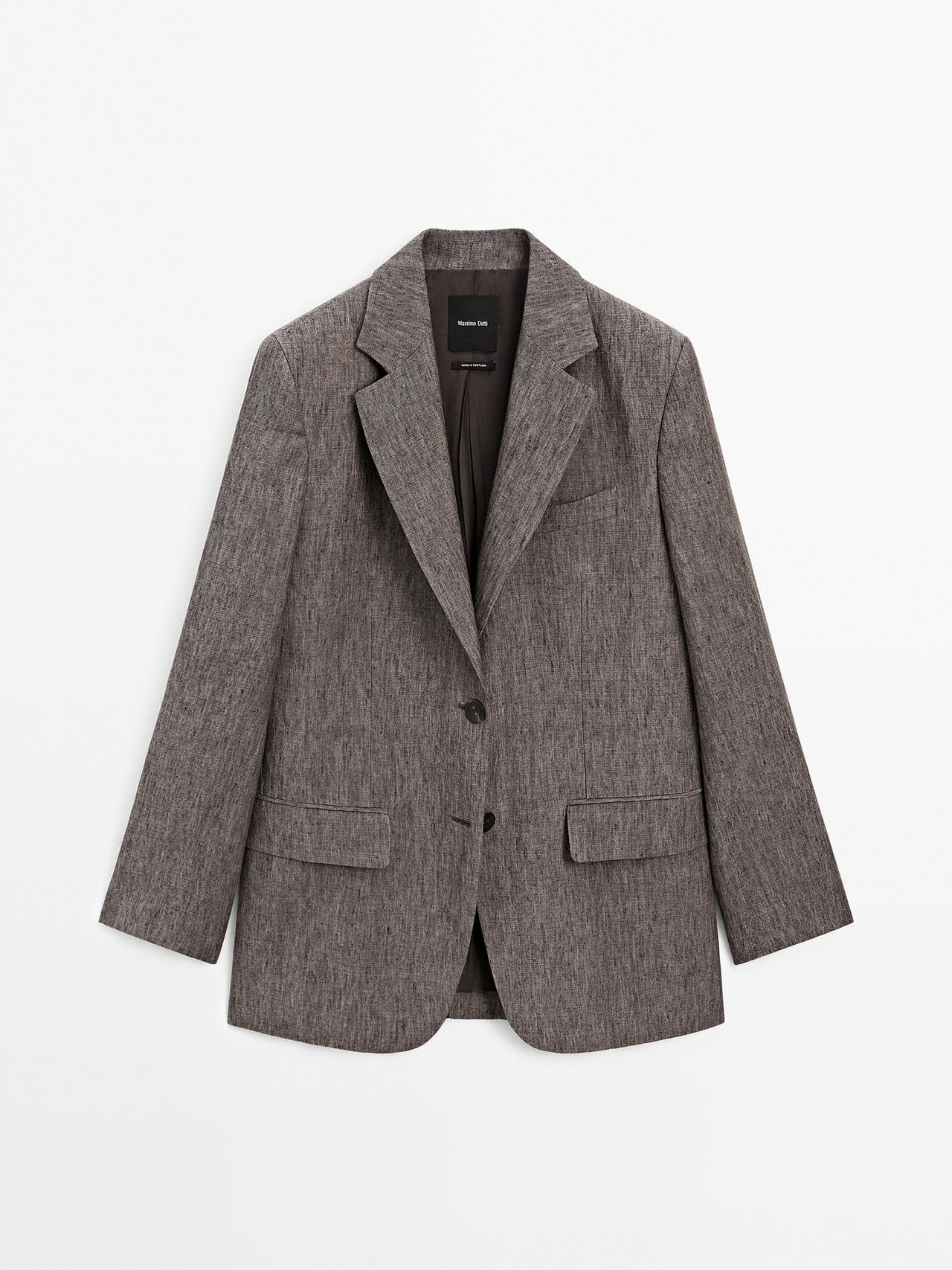 Massimo Dutti - Dame - Meleret Blazer I 100 % Hør - Brun - 36