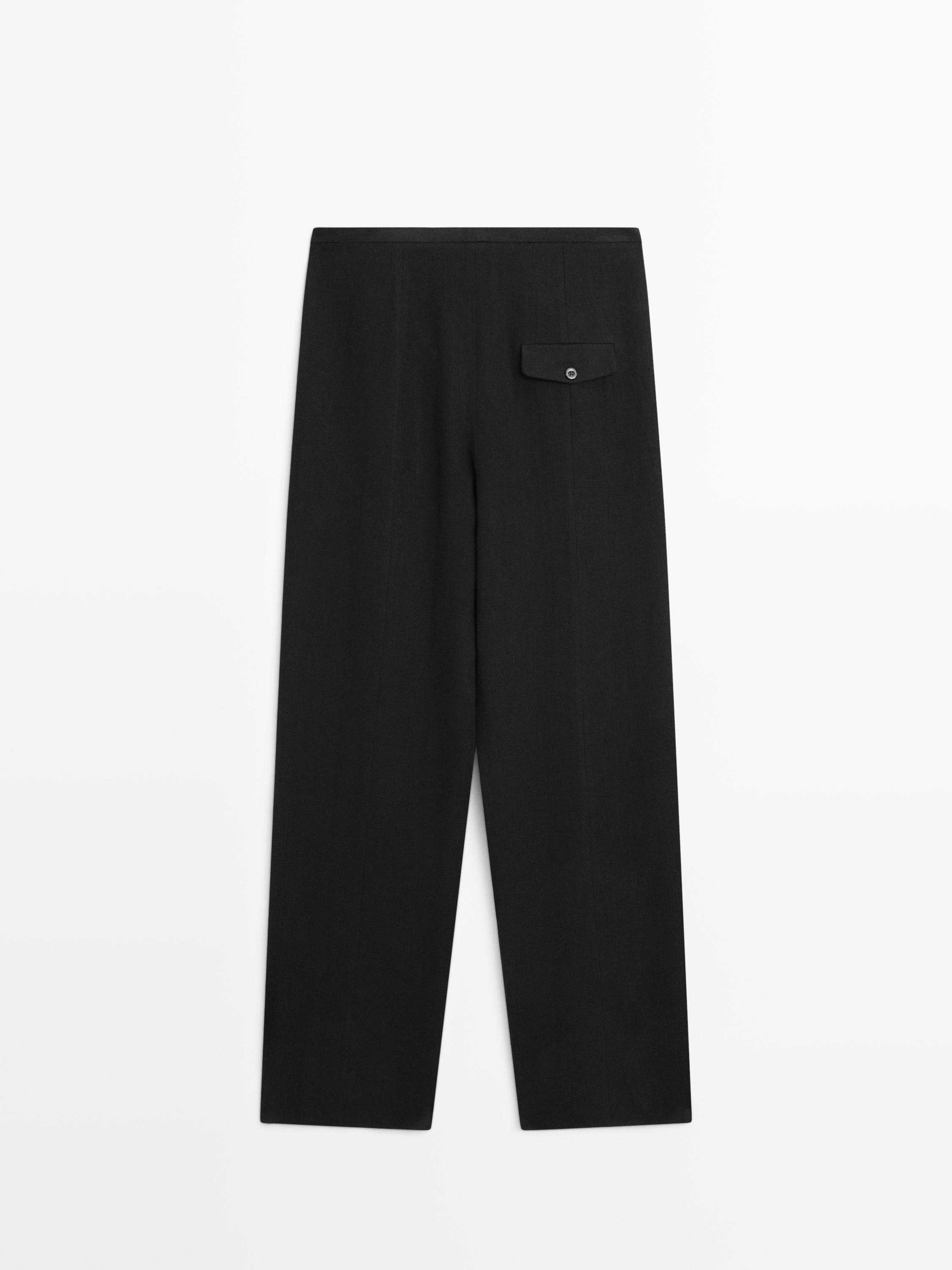 Keten detaylı cepli bol pantolon