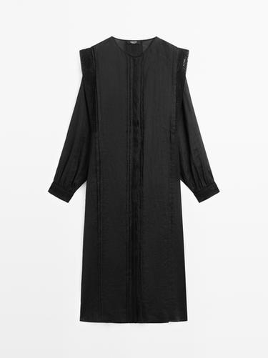 Midi dress with lace sleeves — BLACK 2
