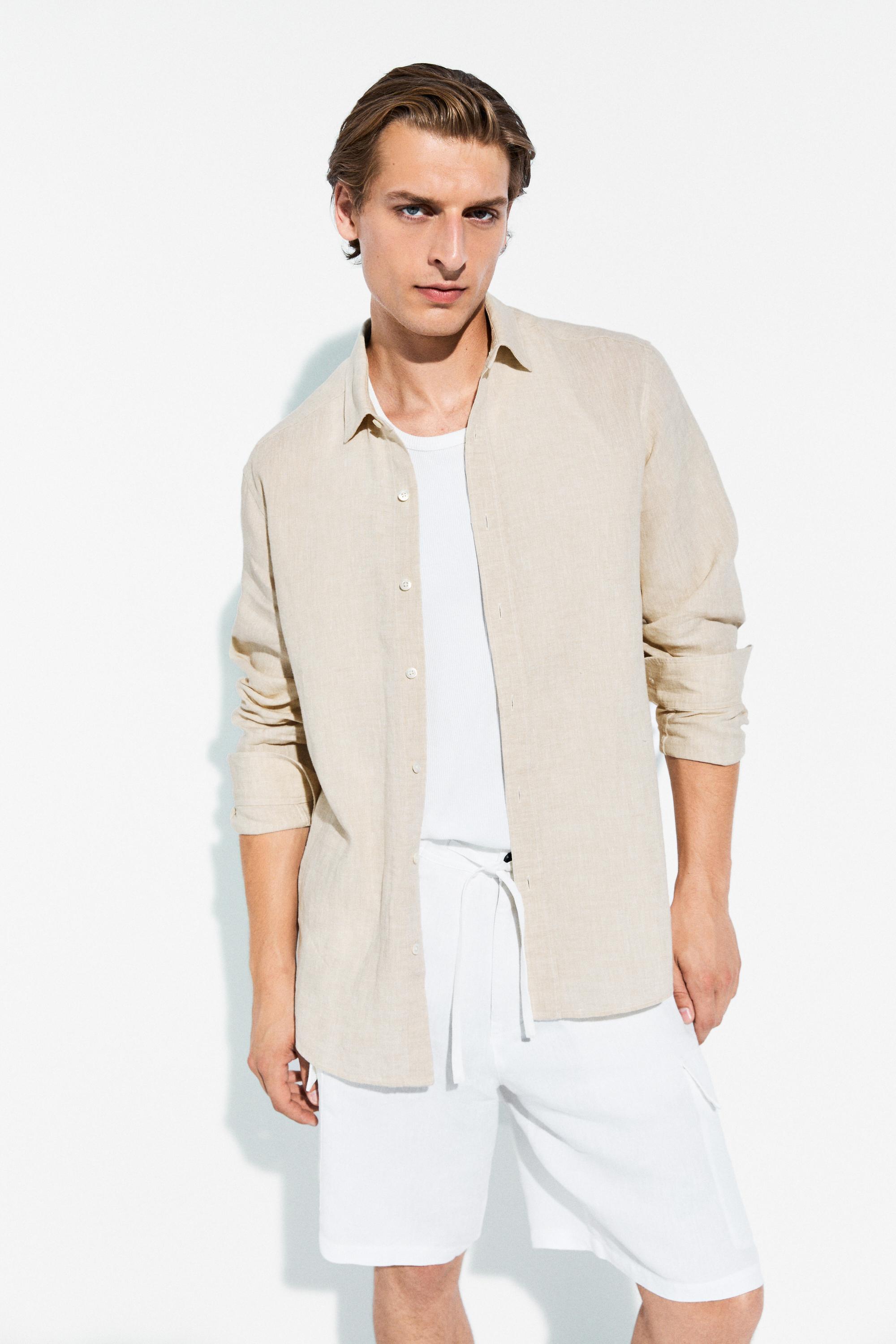 100% linen cargo Bermuda shorts — WHITE