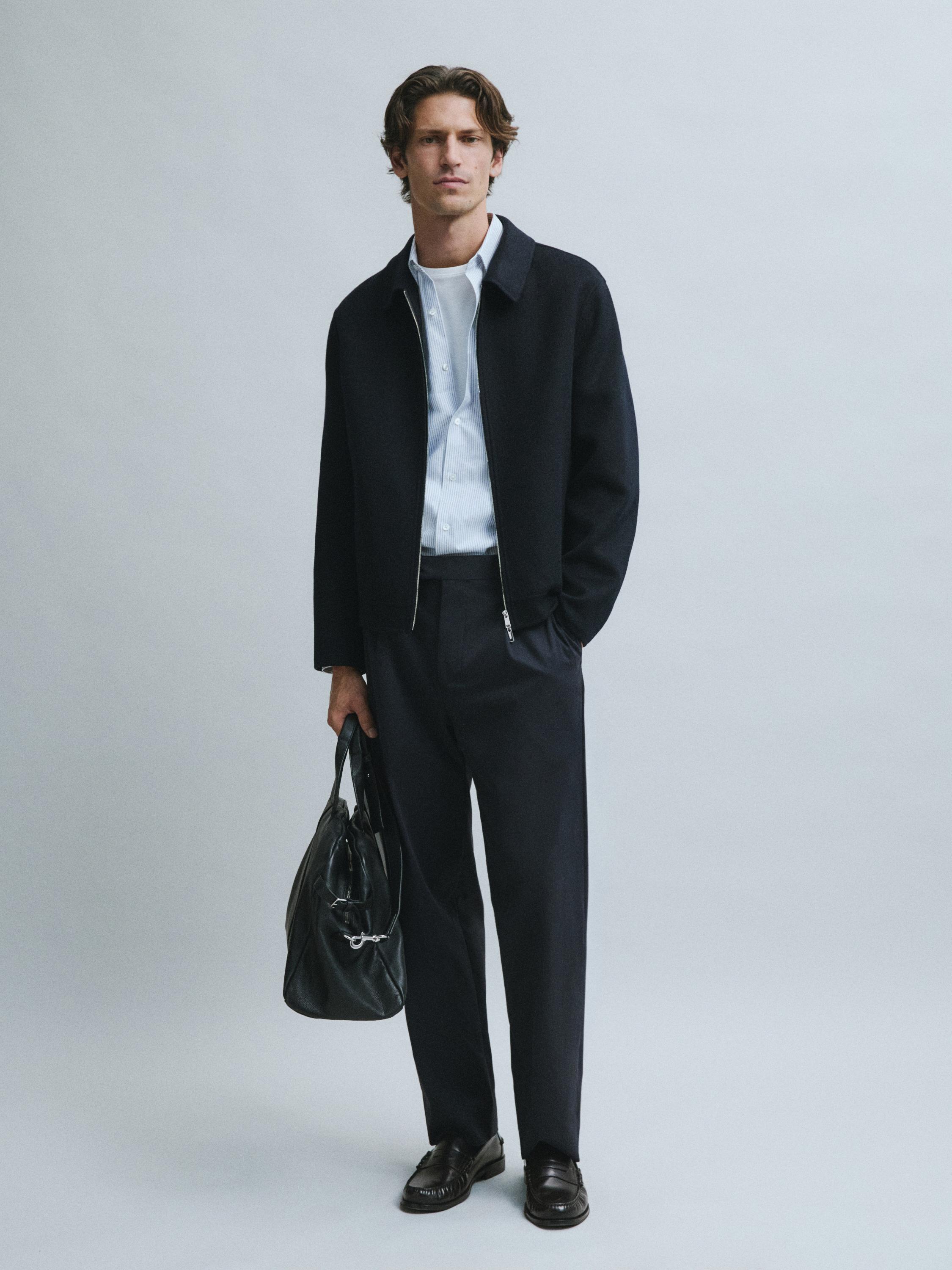 Cotton blend darted trousers — NAVY BLUE