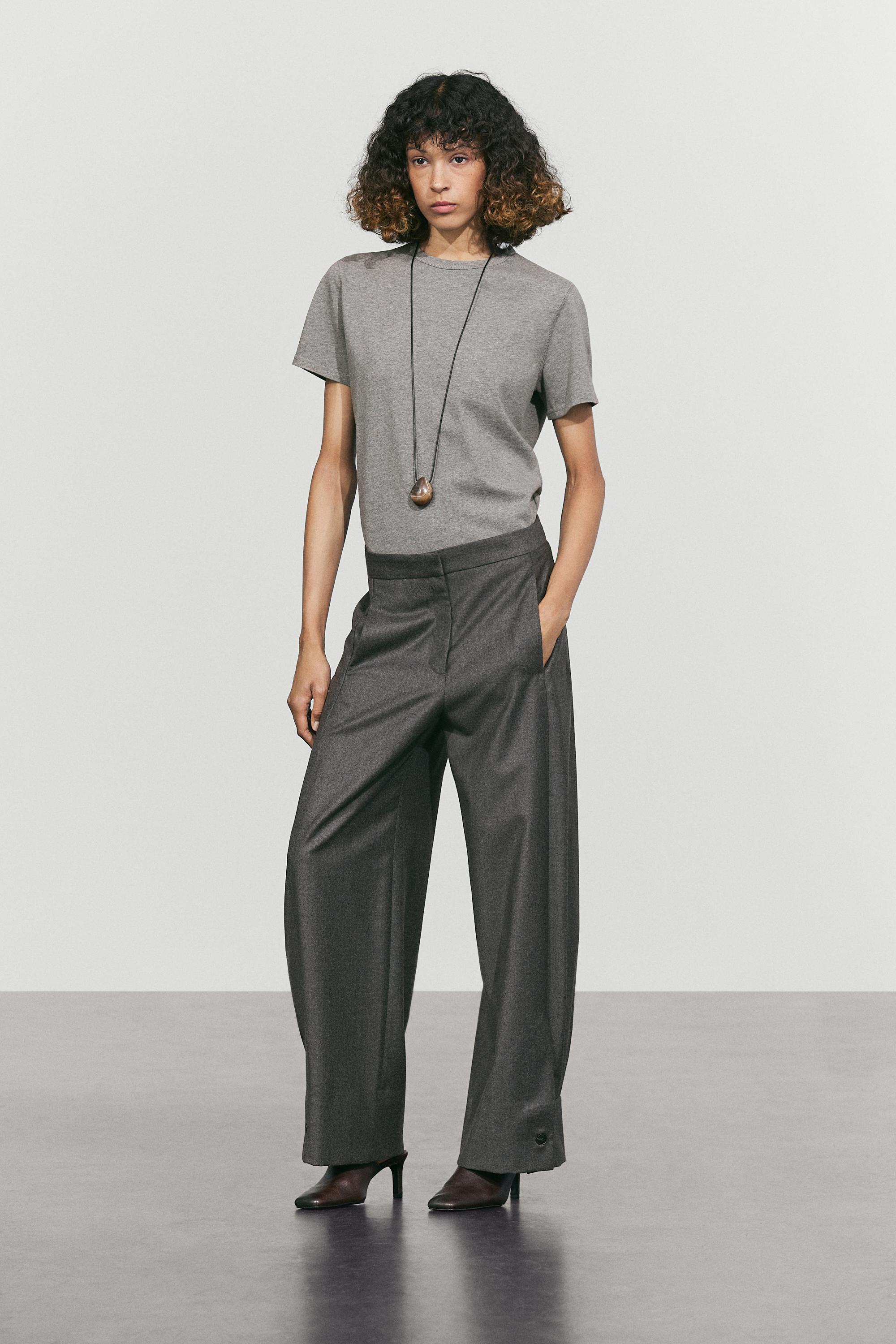 100% wool trousers with hem button detail — DARK GREY