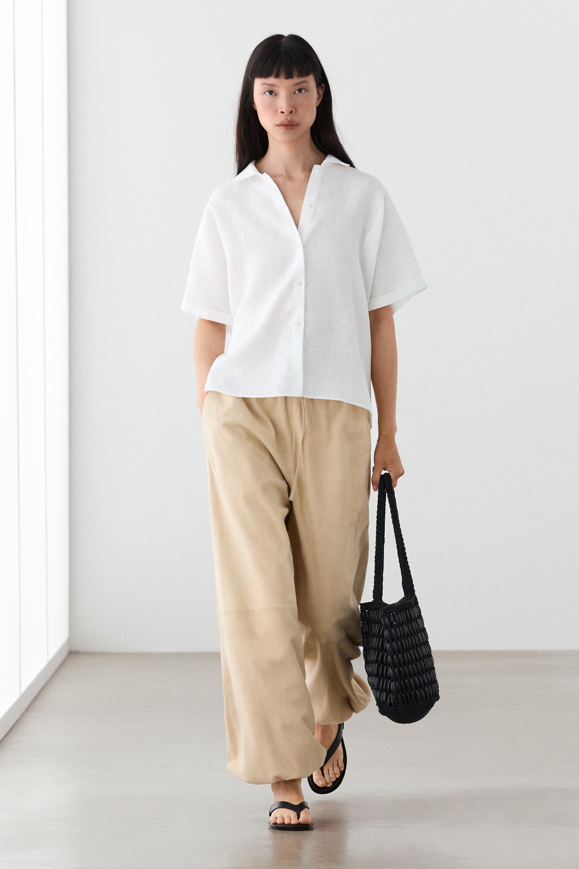 100% linen short sleeve shirt — WHITE