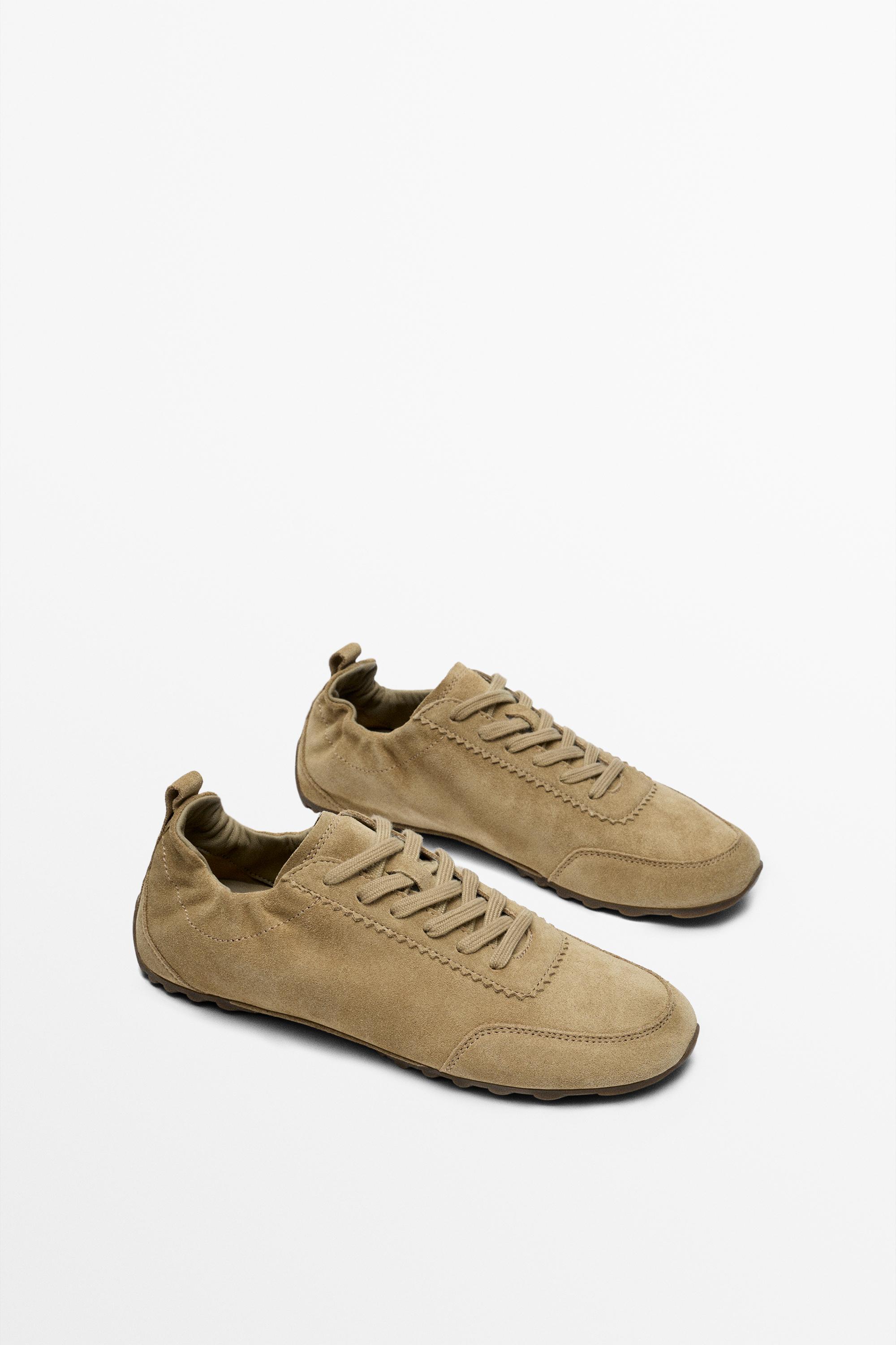 Soft leather trainers — CAMEL