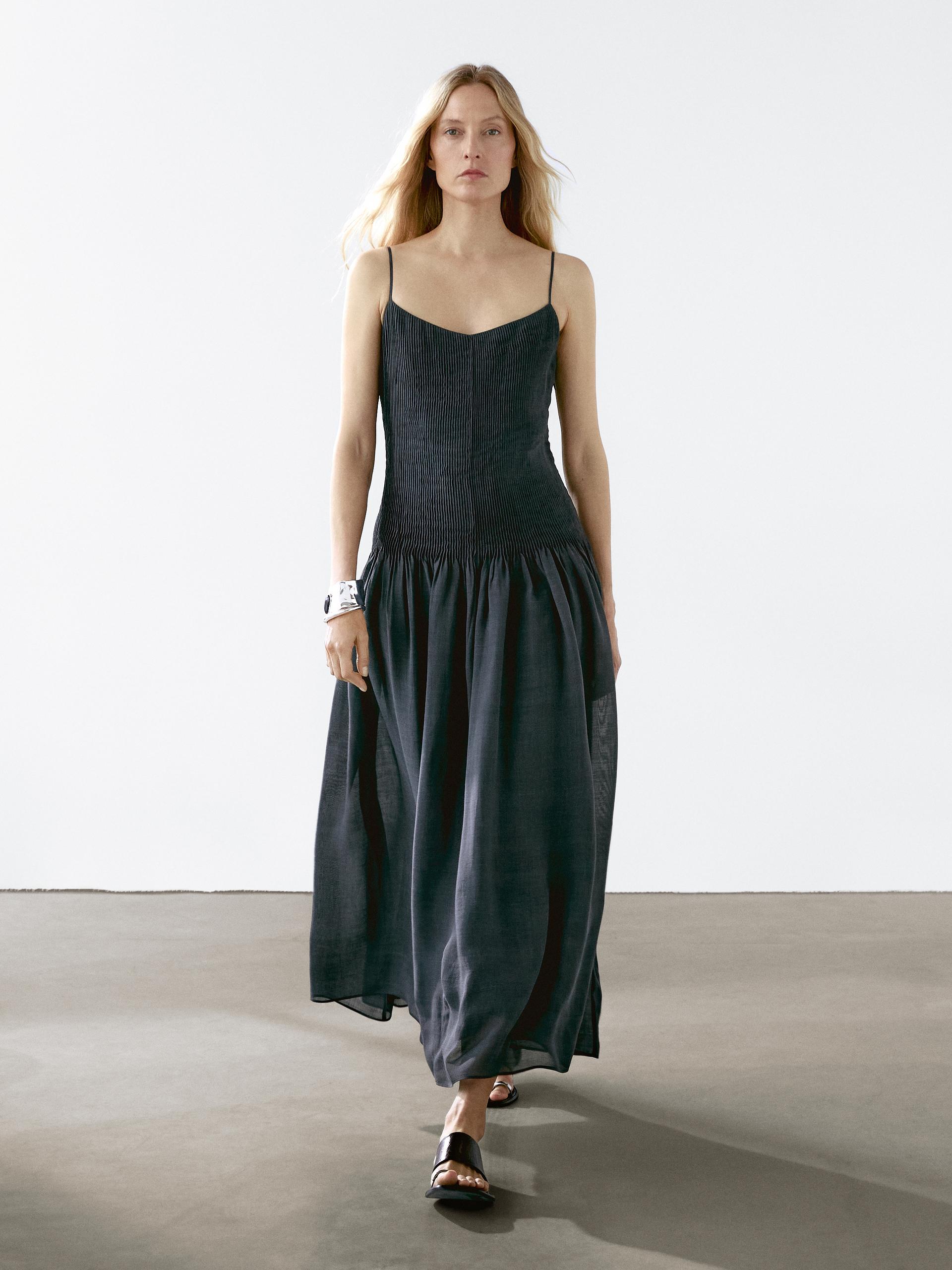 Vestito Lungo A Balze Con Orlatura - Verde Bluastro - 34 (It 38) - Massimo Dutti - Femminile