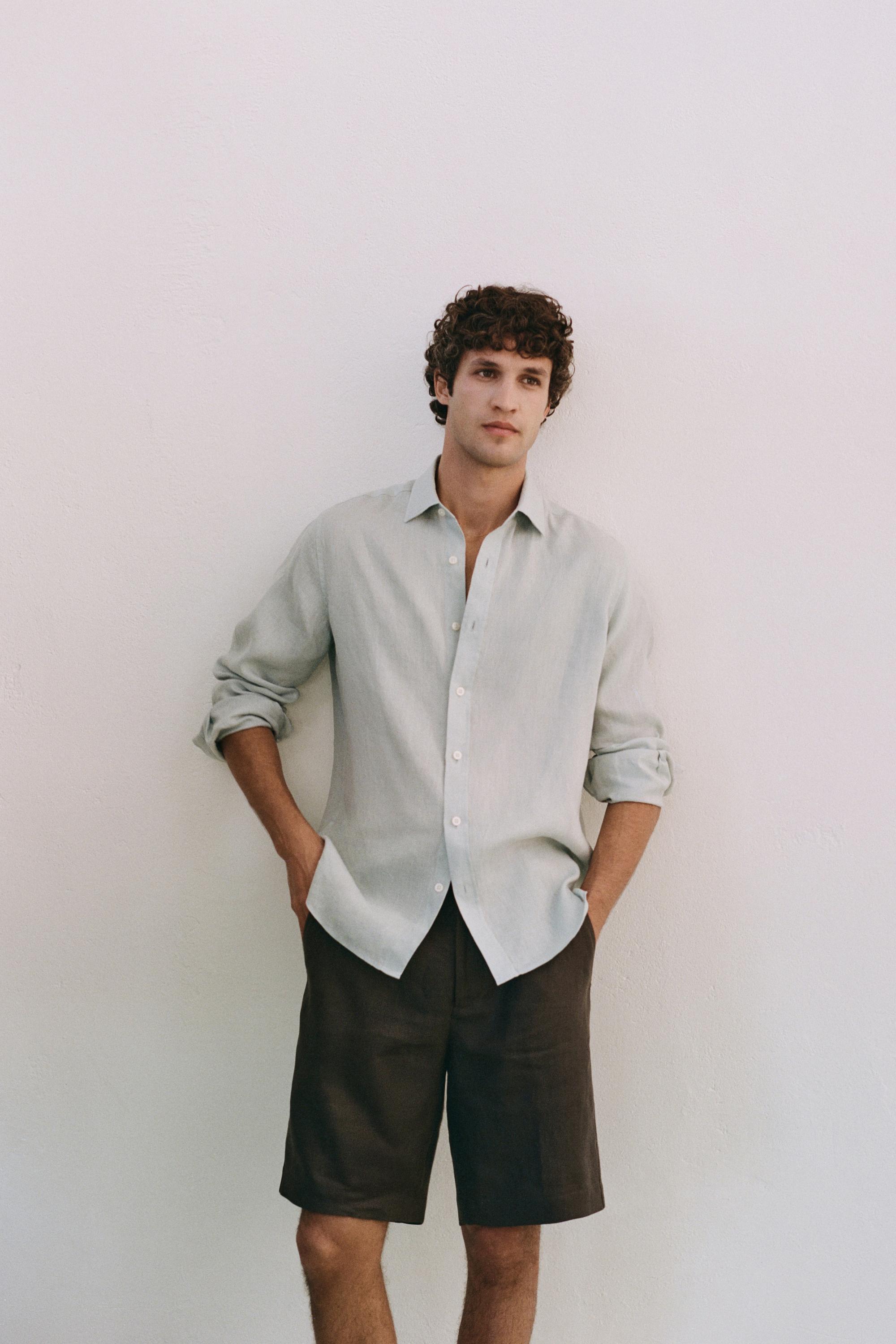 100% linen slim fit shirt — PALE GREEN