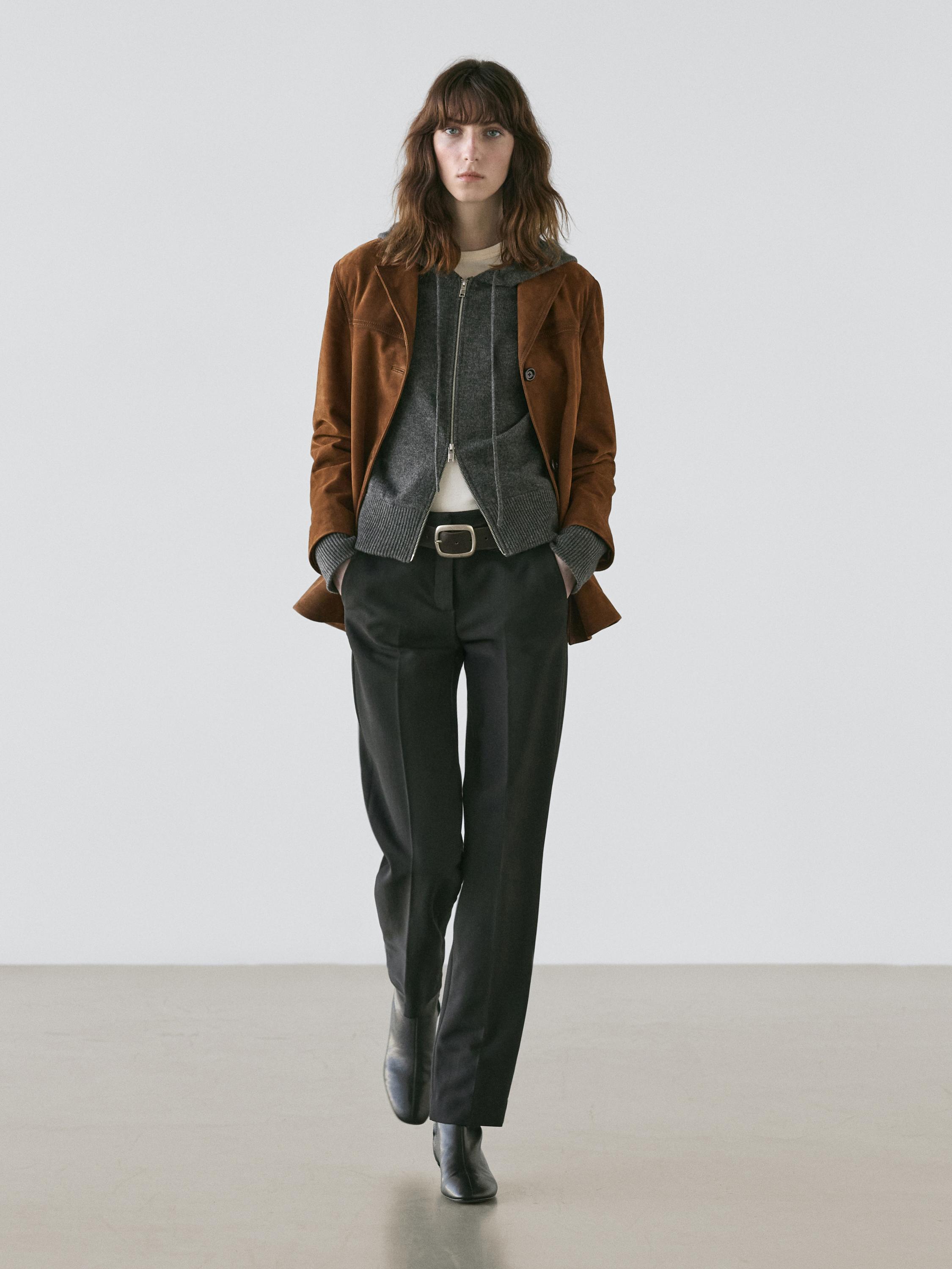 Cardigan con cerniera e cappuccio in misto lana